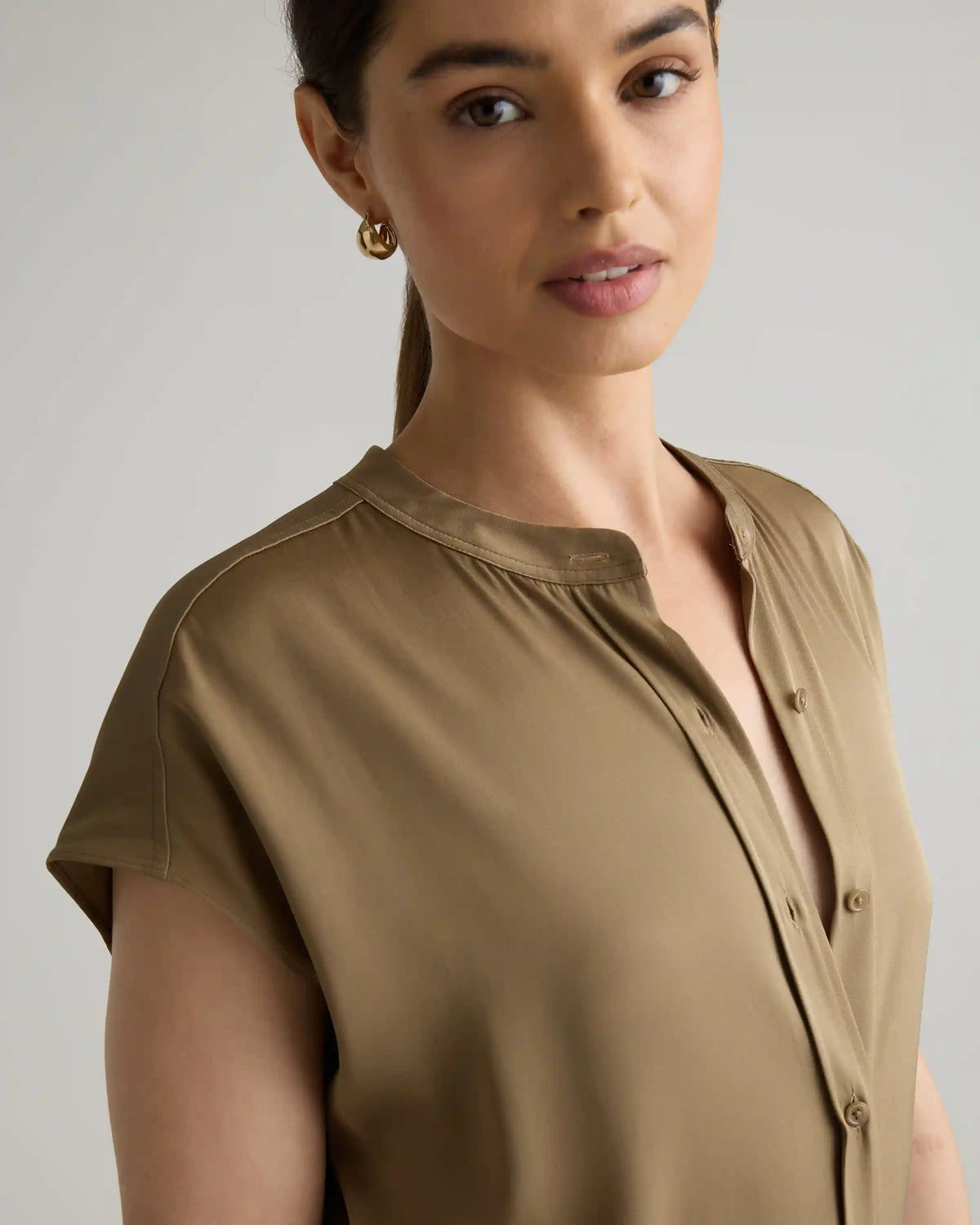 Washable Stretch Silk Midi Shirt Dress