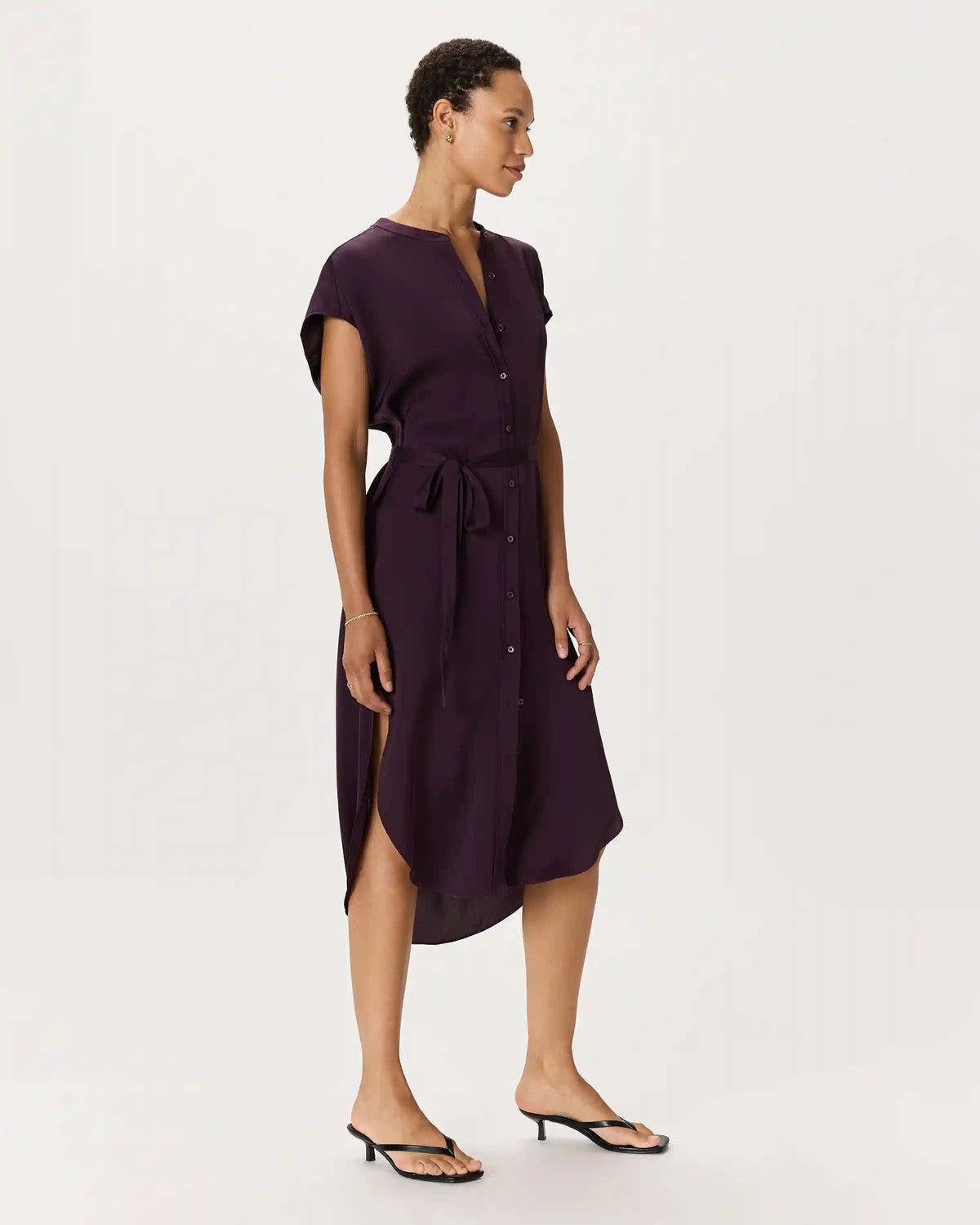 Washable Stretch Silk Midi Shirt Dress