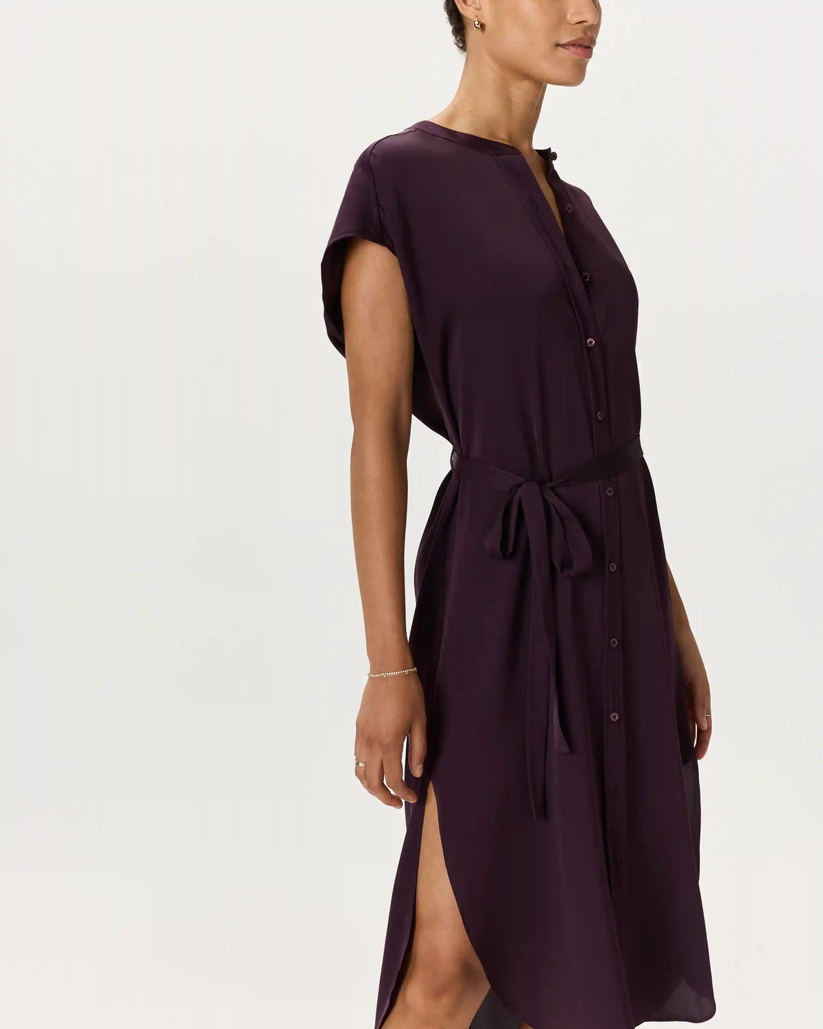 Washable Stretch Silk Midi Shirt Dress