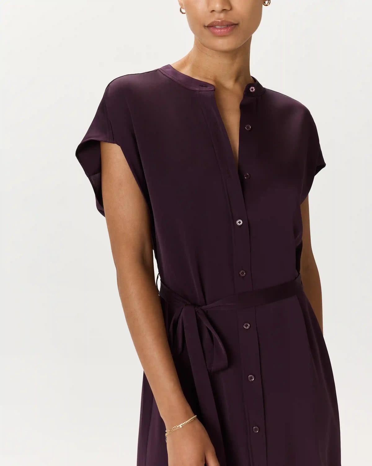 Washable Stretch Silk Midi Shirt Dress