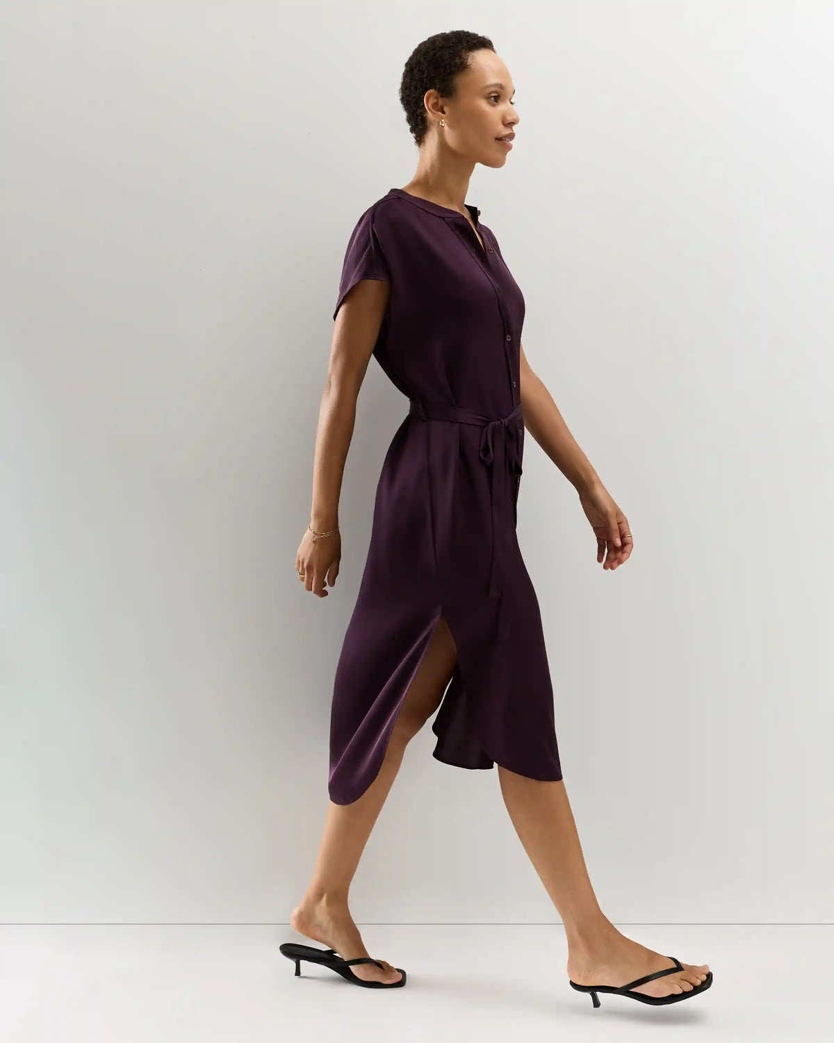 Washable Stretch Silk Midi Shirt Dress