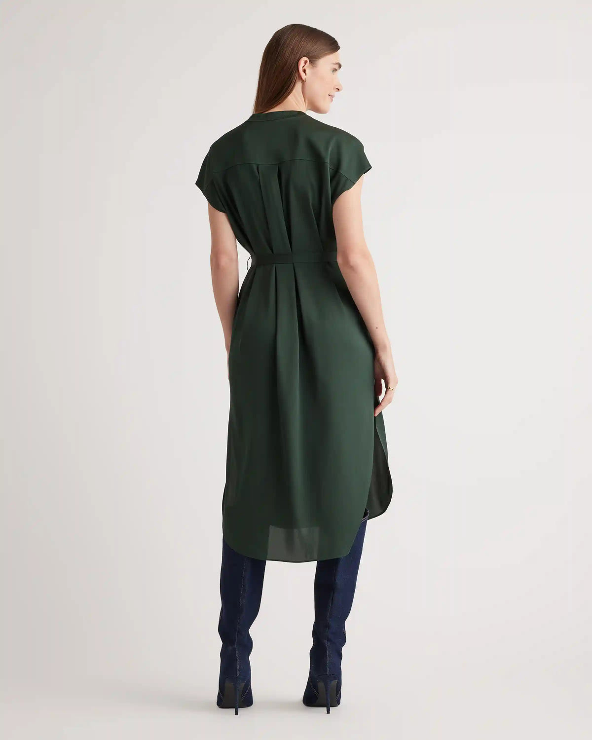 Washable Stretch Silk Midi Shirt Dress
