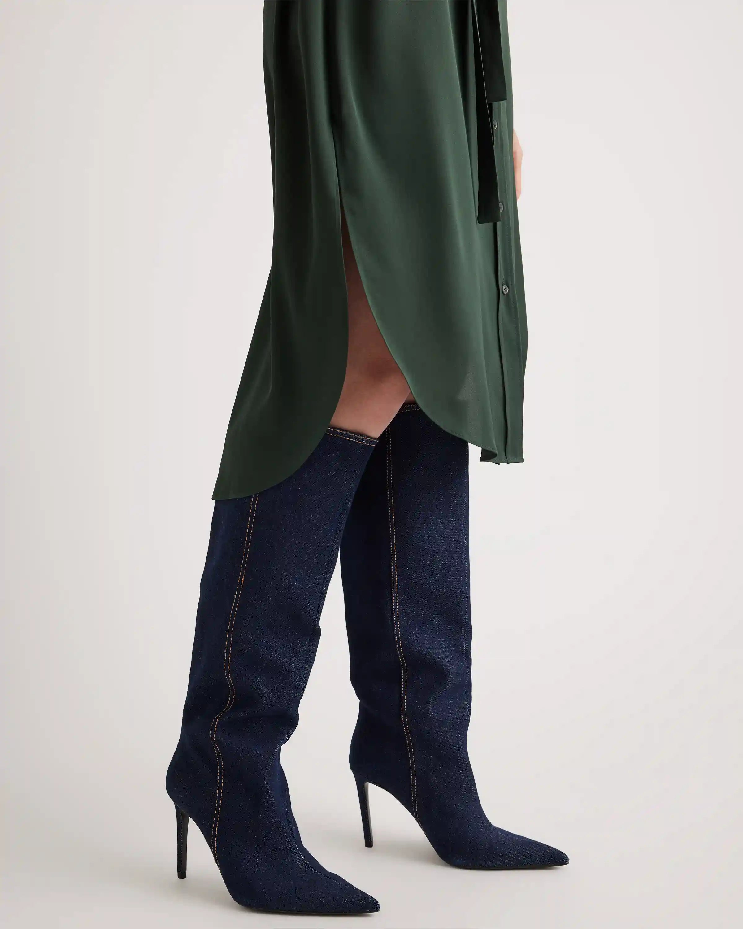 Washable Stretch Silk Midi Shirt Dress