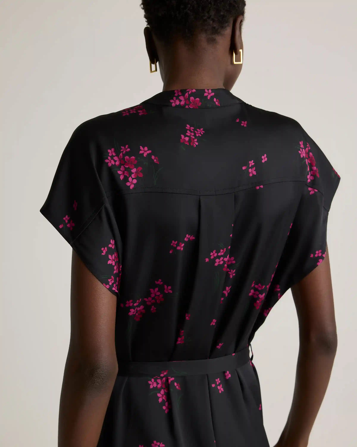 Washable Stretch Silk Midi Shirt Dress