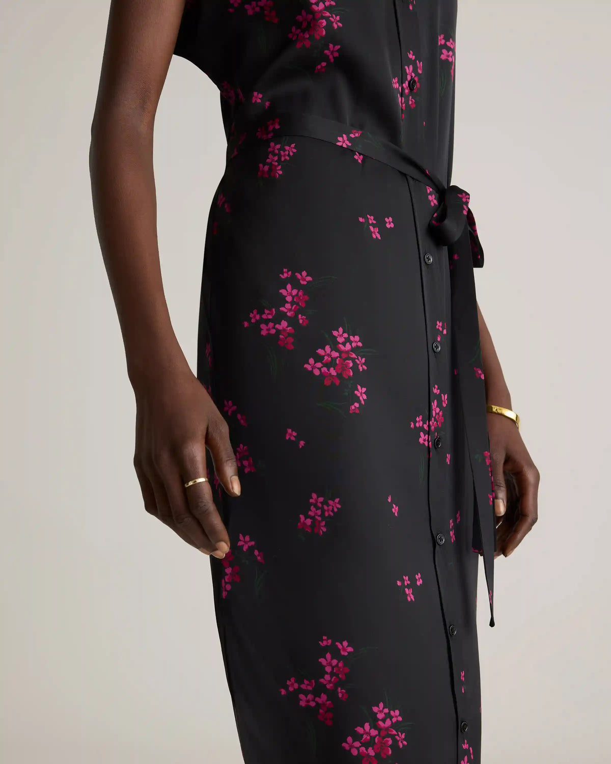 Washable Stretch Silk Midi Shirt Dress