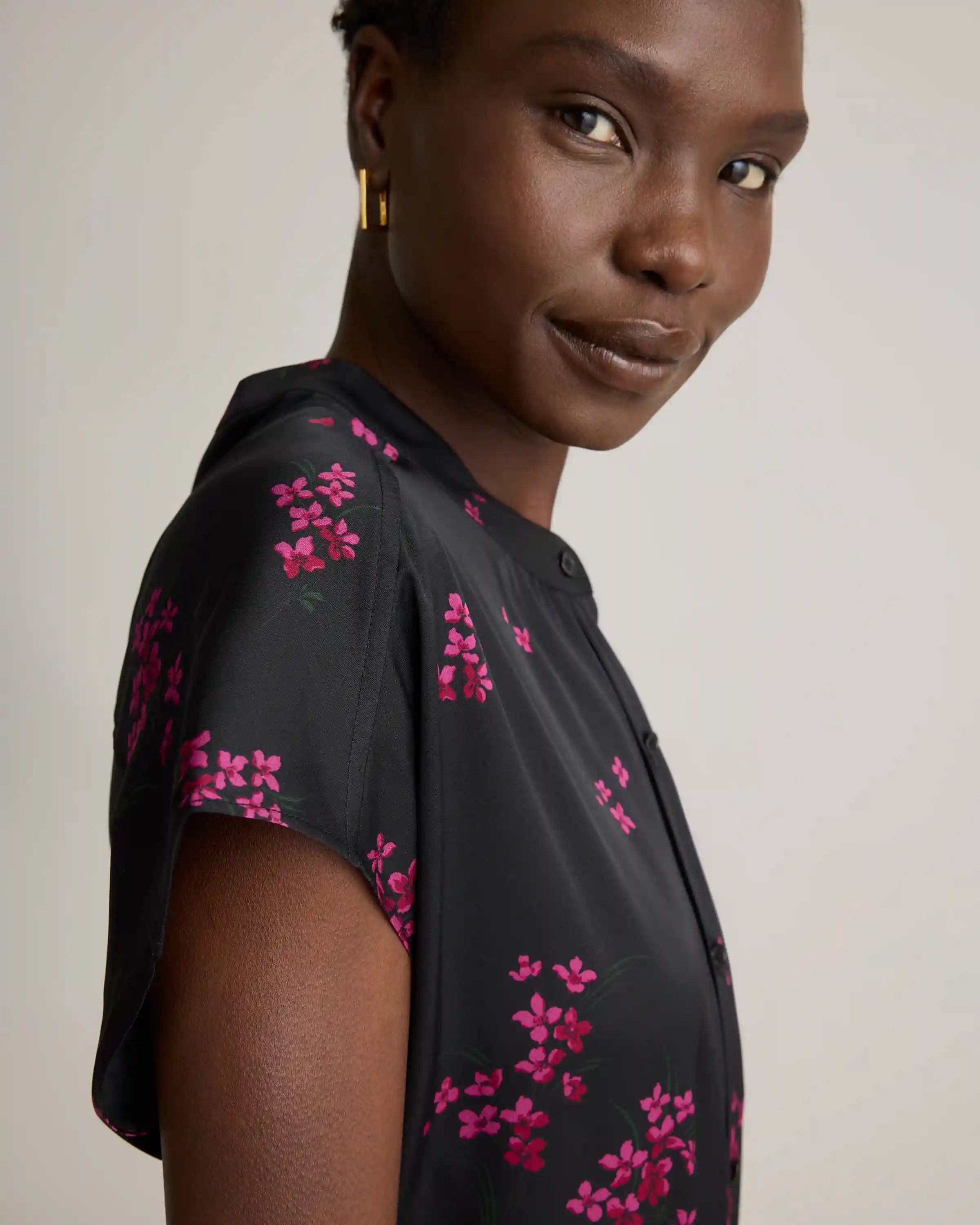 Washable Stretch Silk Midi Shirt Dress