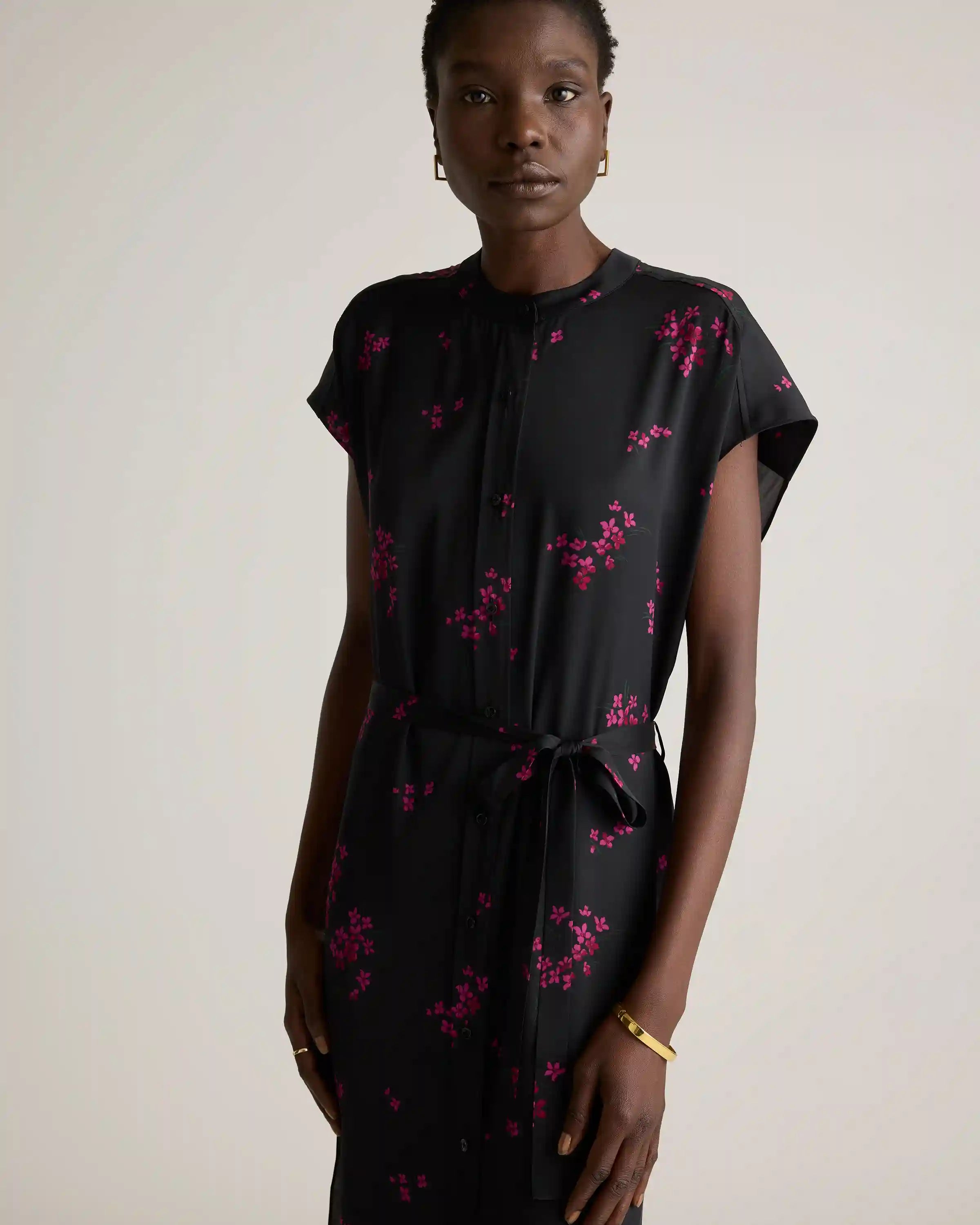 Washable Stretch Silk Midi Shirt Dress