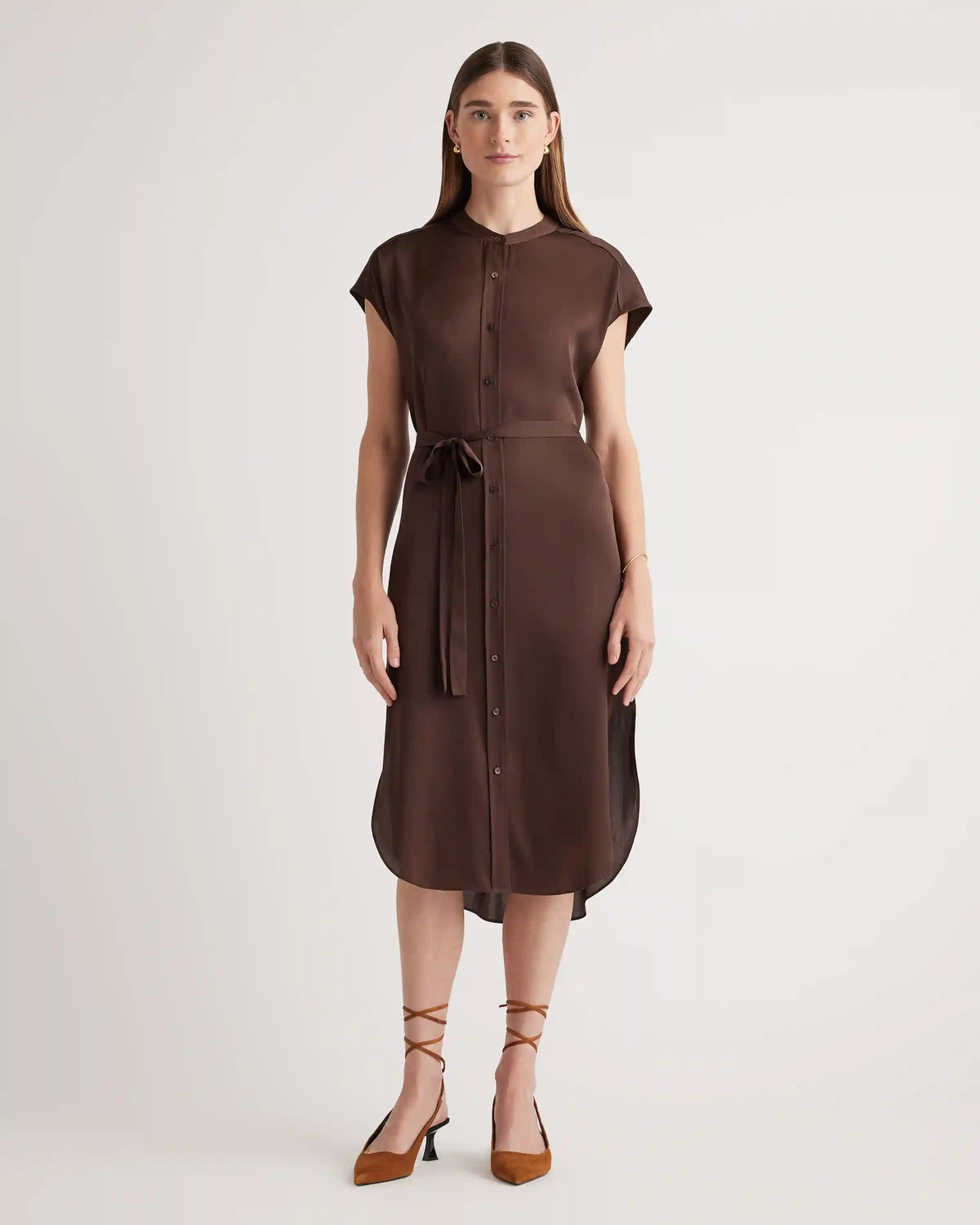 Washable Stretch Silk Midi Shirt Dress