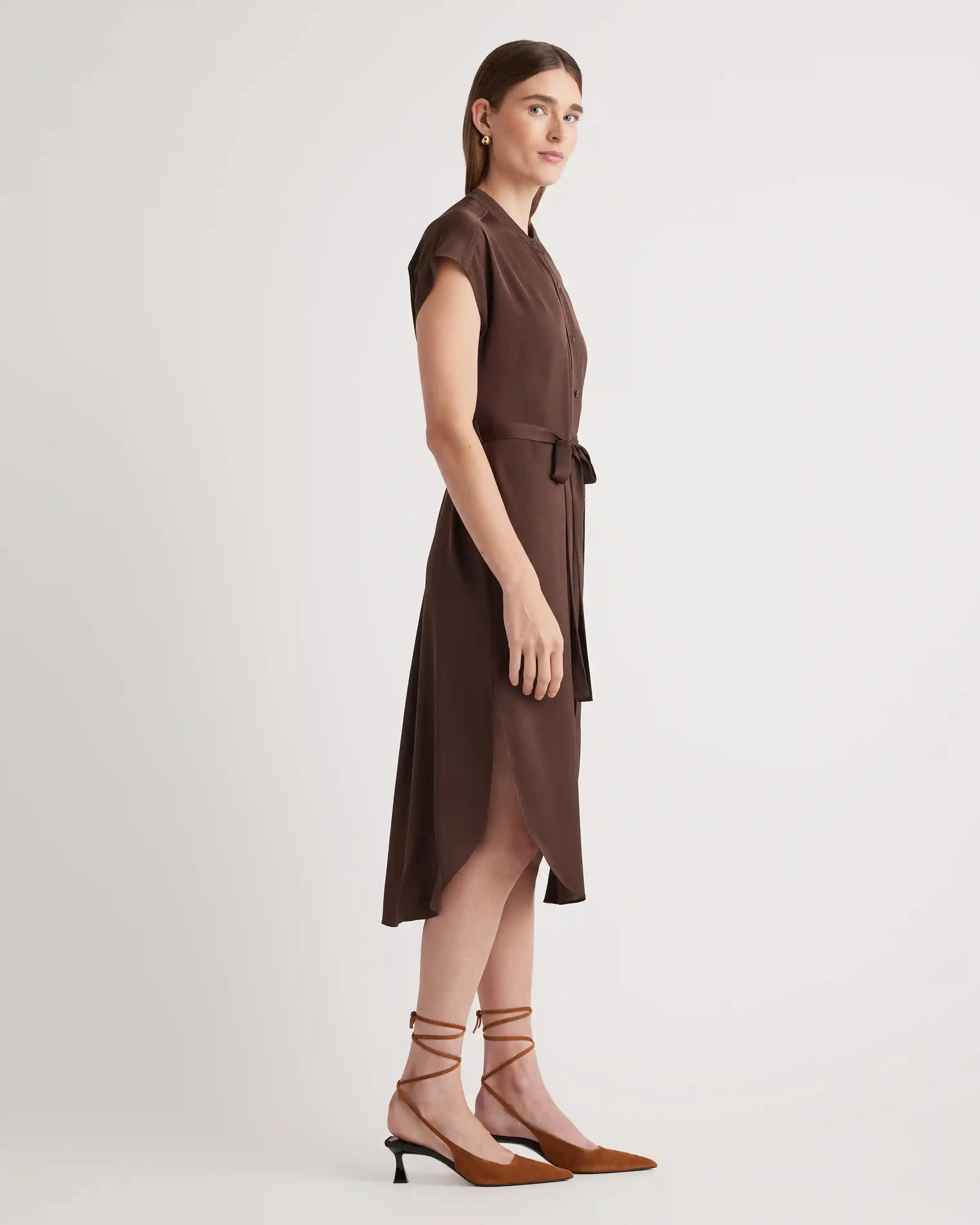 Washable Stretch Silk Midi Shirt Dress