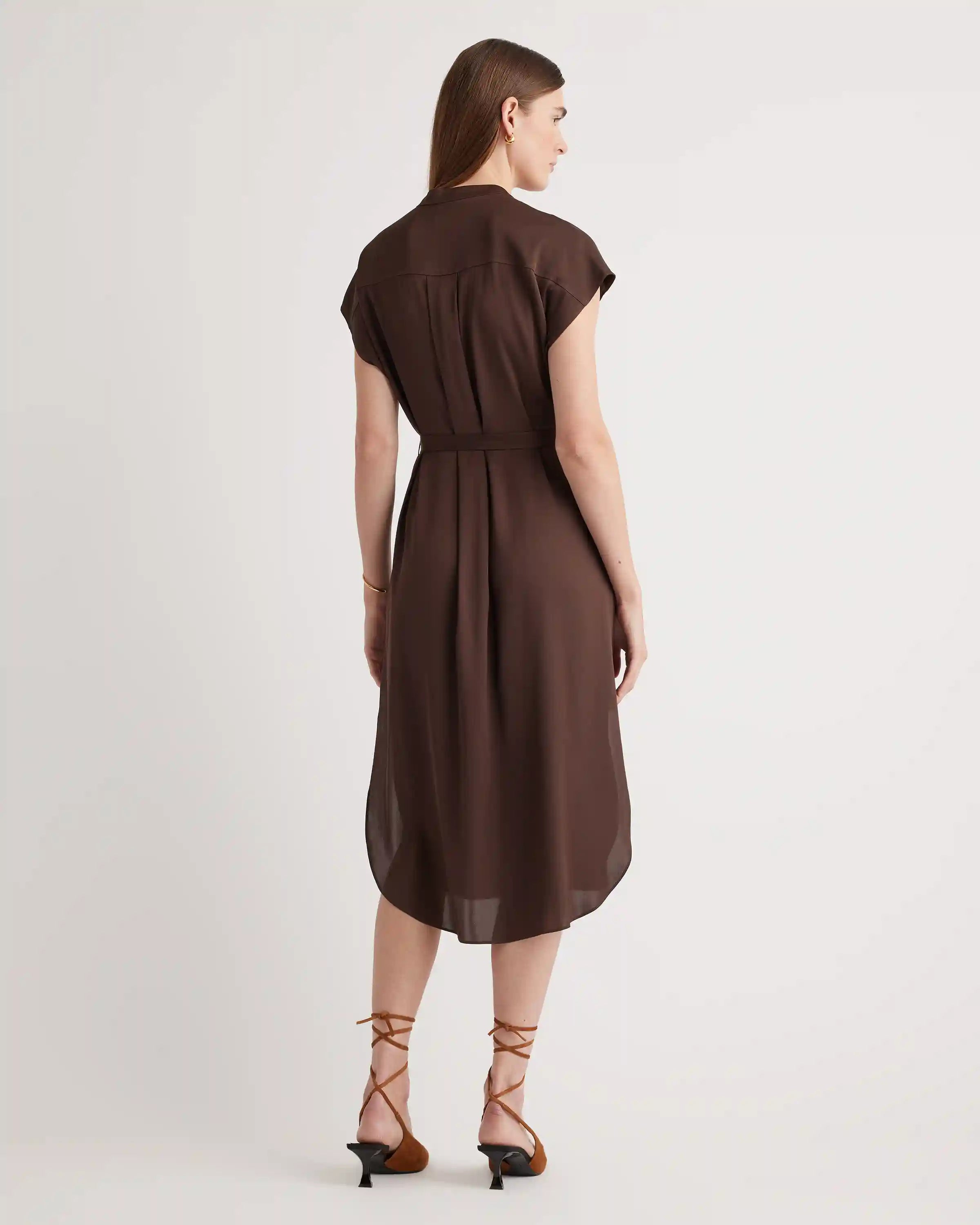 Washable Stretch Silk Midi Shirt Dress