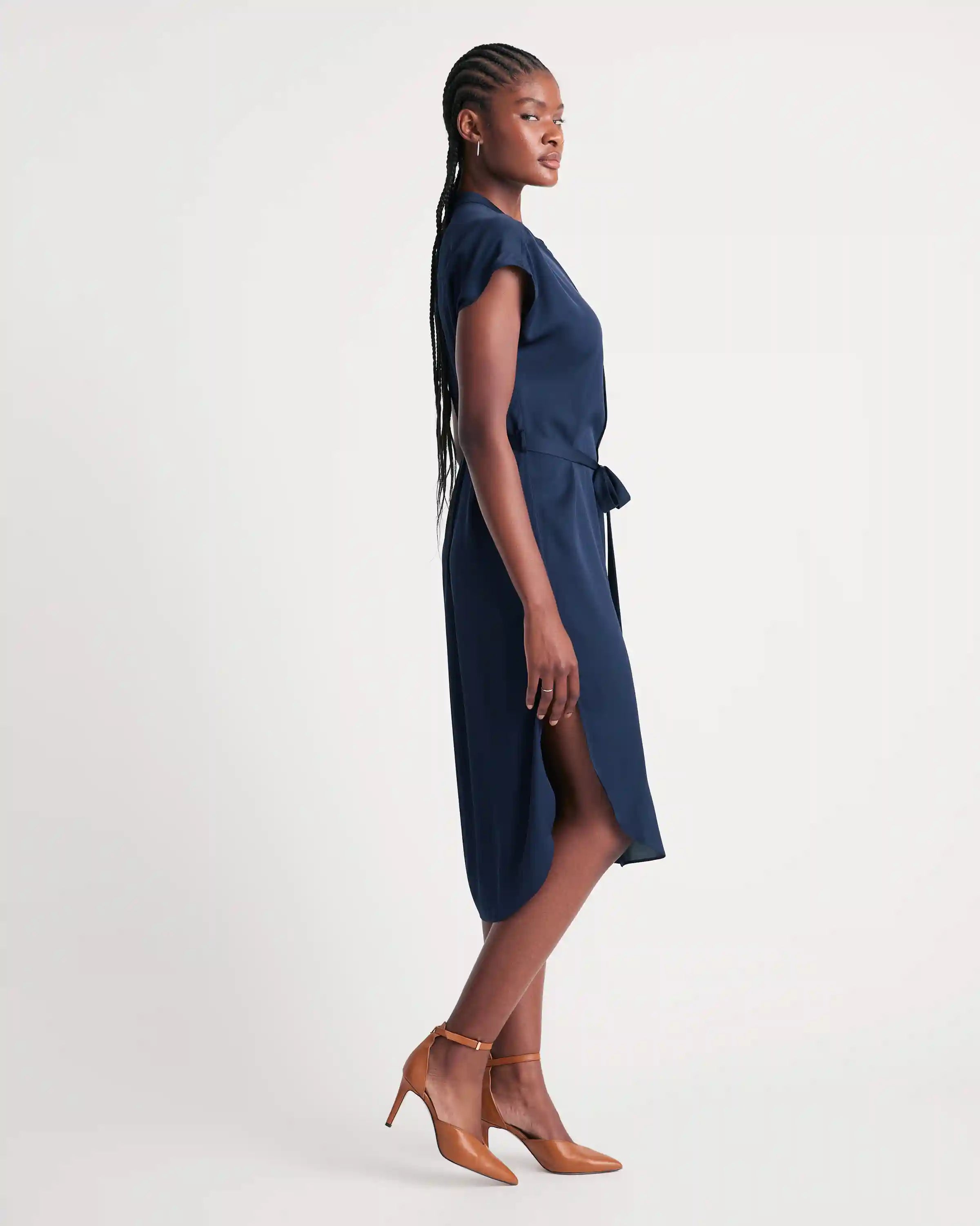 Washable Stretch Silk Midi Shirt Dress
