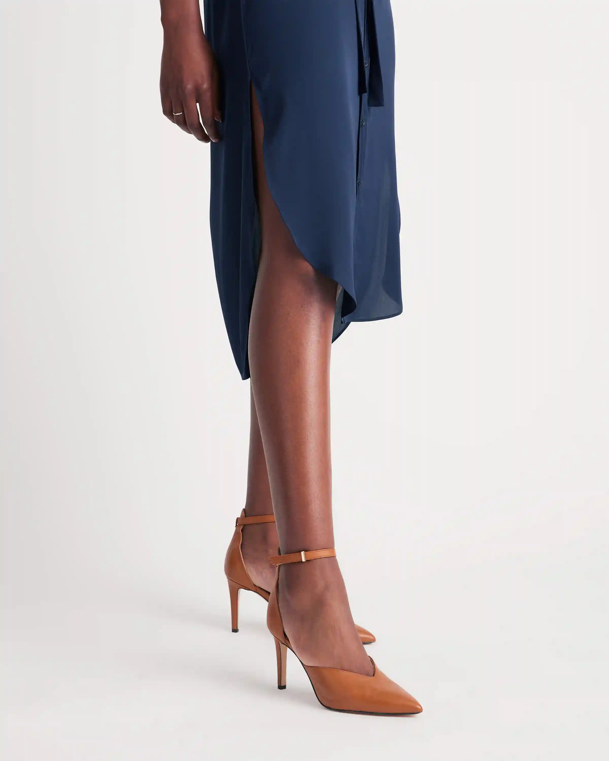 Washable Stretch Silk Midi Shirt Dress