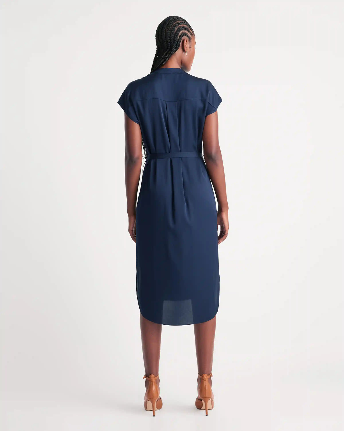 Washable Stretch Silk Midi Shirt Dress