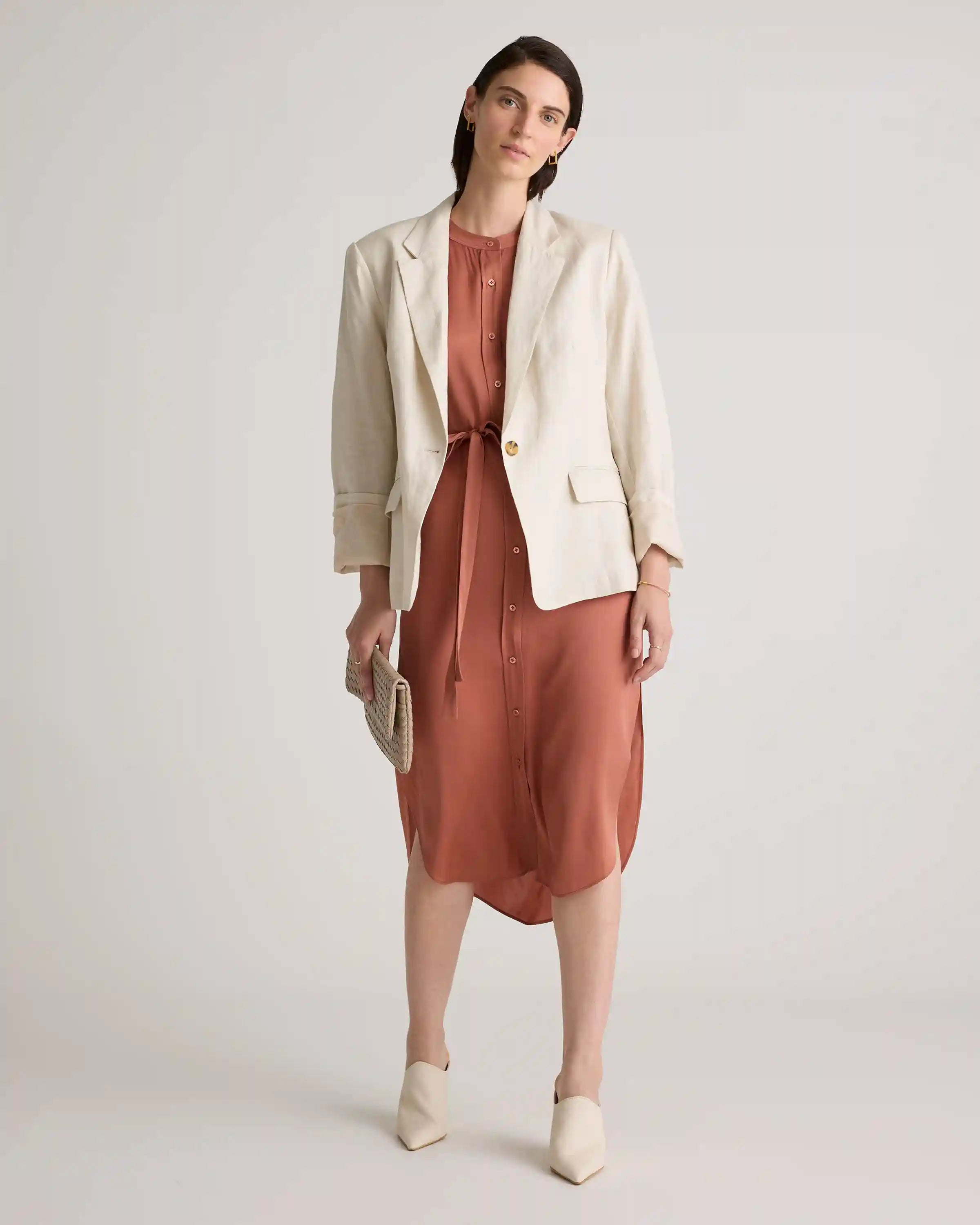 Washable Stretch Silk Midi Shirt Dress