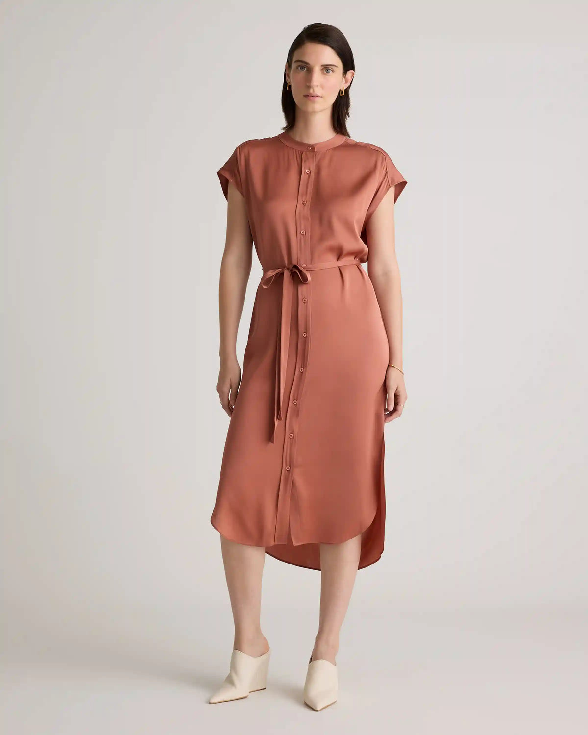 Washable Stretch Silk Midi Shirt Dress