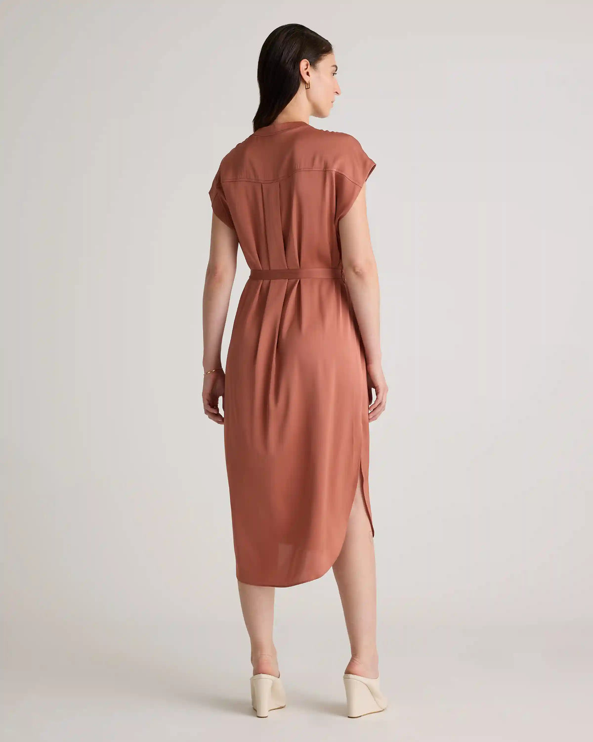 Washable Stretch Silk Midi Shirt Dress
