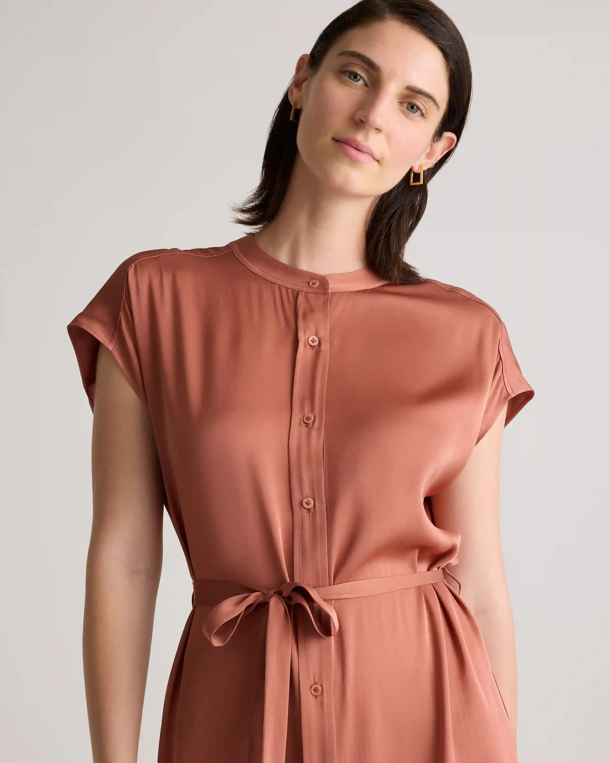 Washable Stretch Silk Midi Shirt Dress