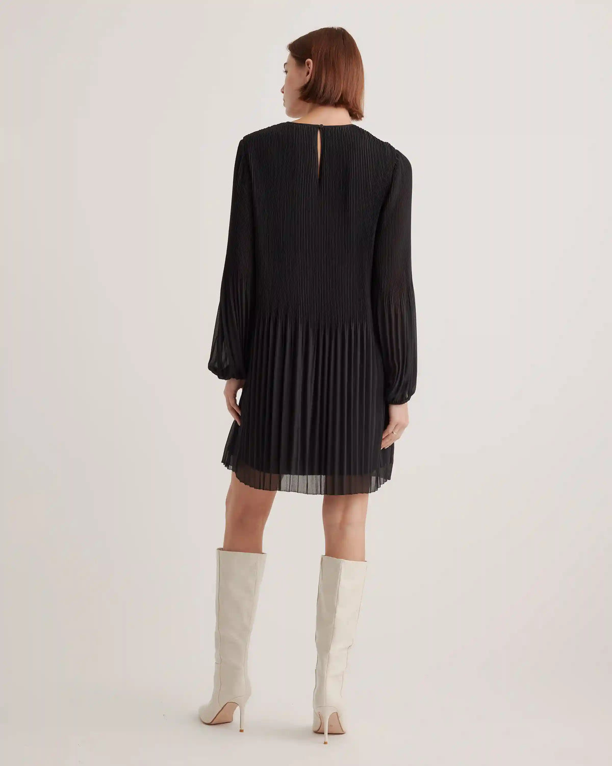 Chiffon Pleated Long Sleeve Mini Dress
