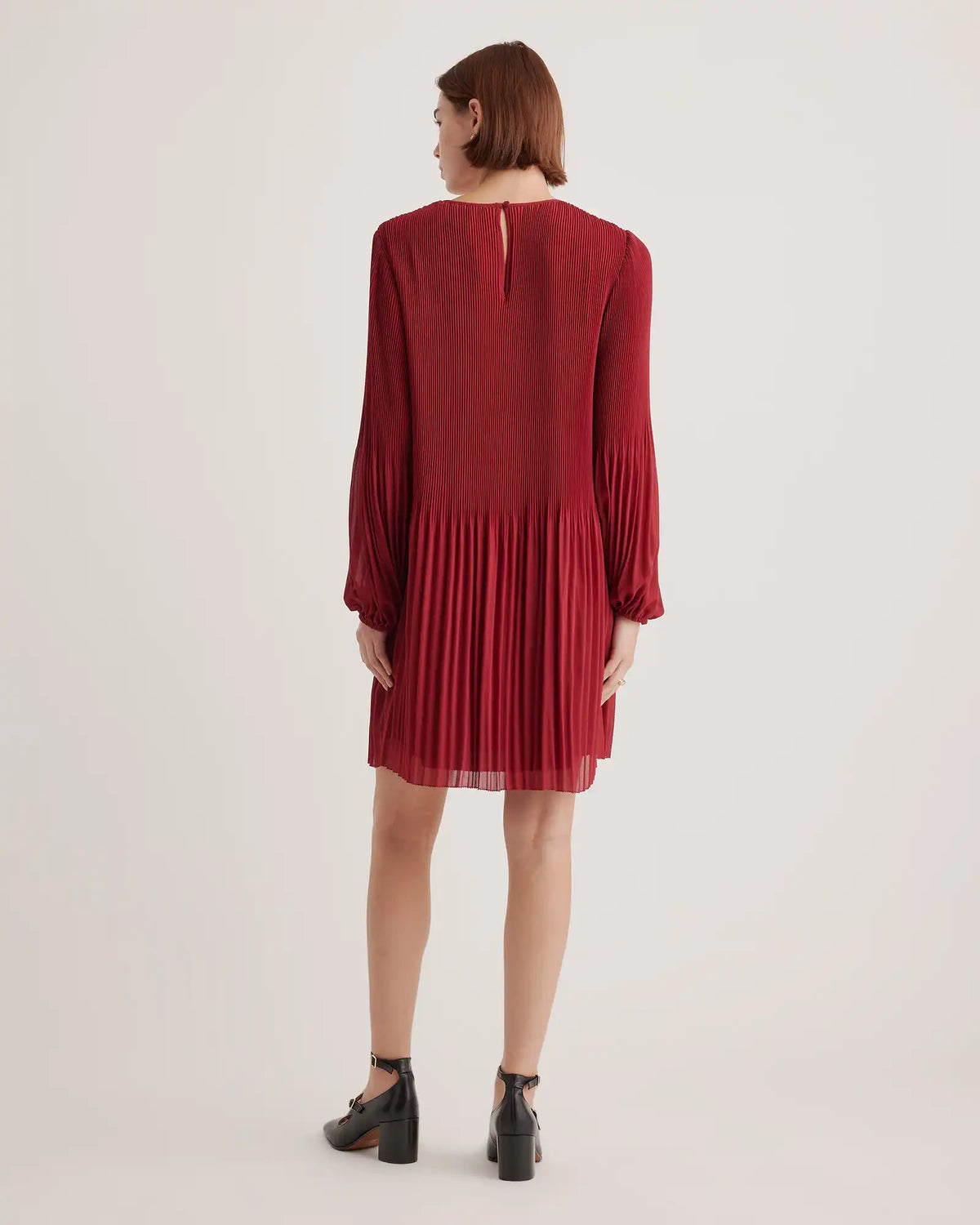 Chiffon Pleated Long Sleeve Mini Dress