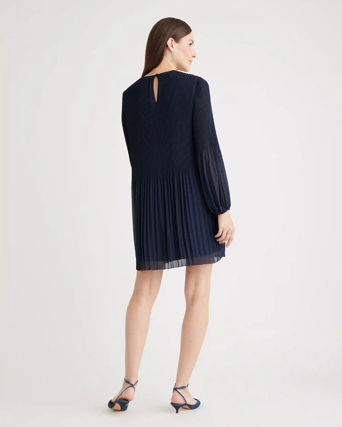 Chiffon Pleated Long Sleeve Mini Dress