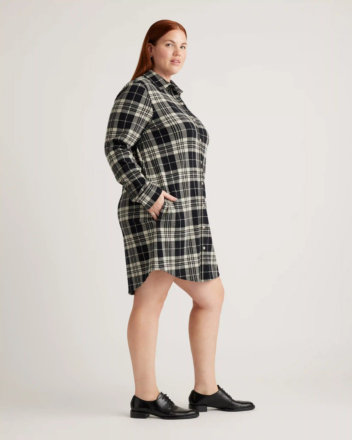 Stretch Sweater Fleece Shirt Dress