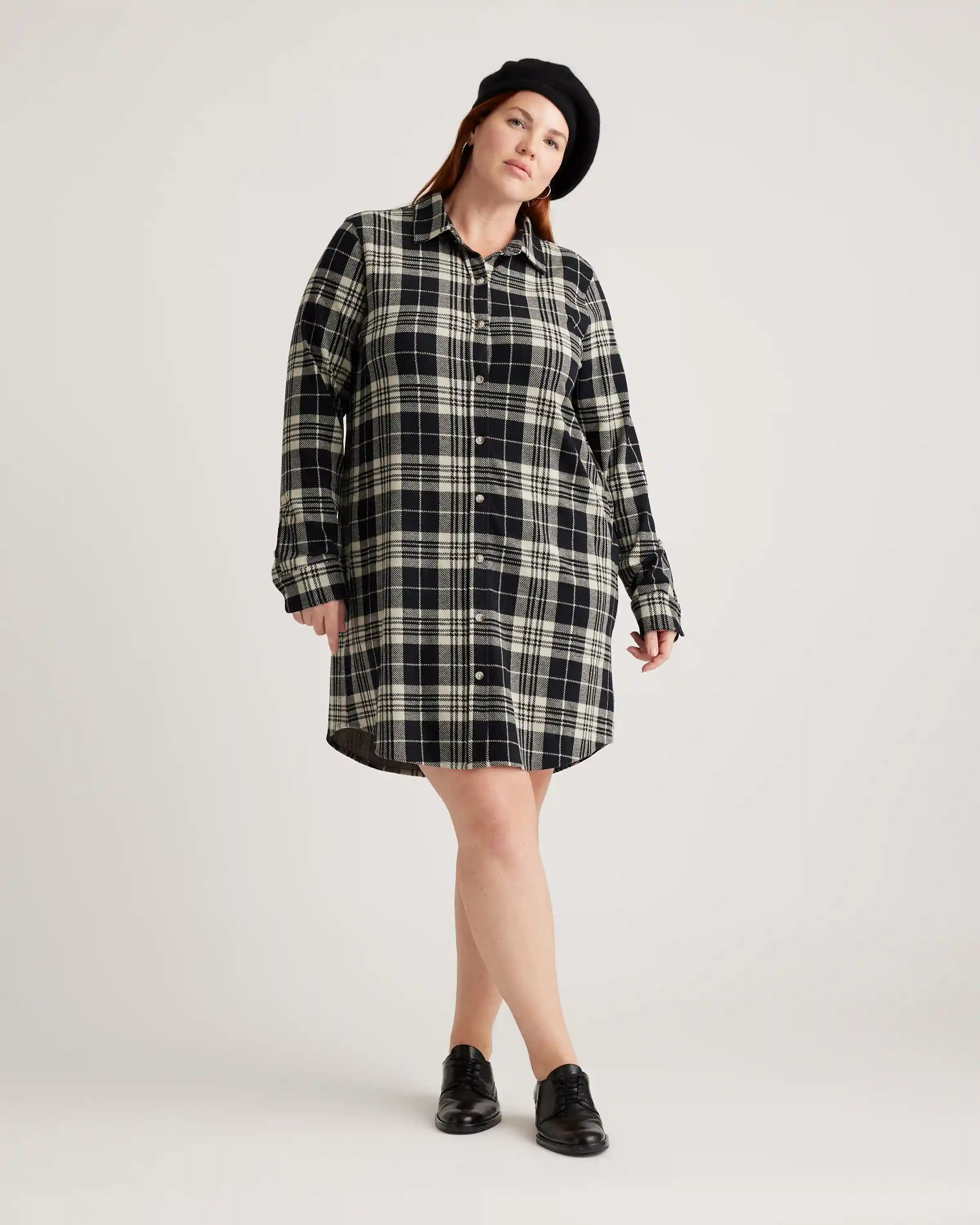 Stretch Sweater Fleece Shirt Dress