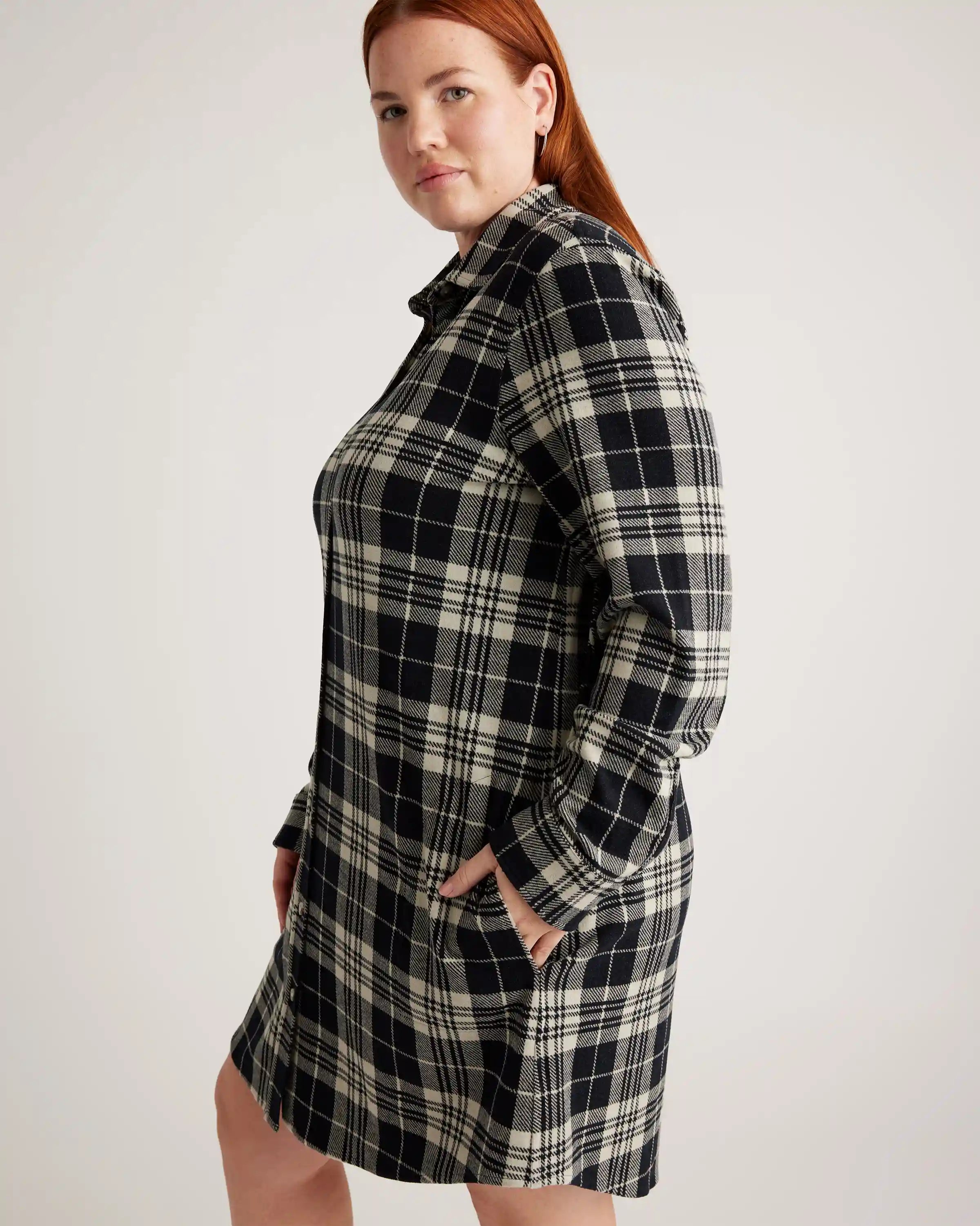 Stretch Sweater Fleece Shirt Dress