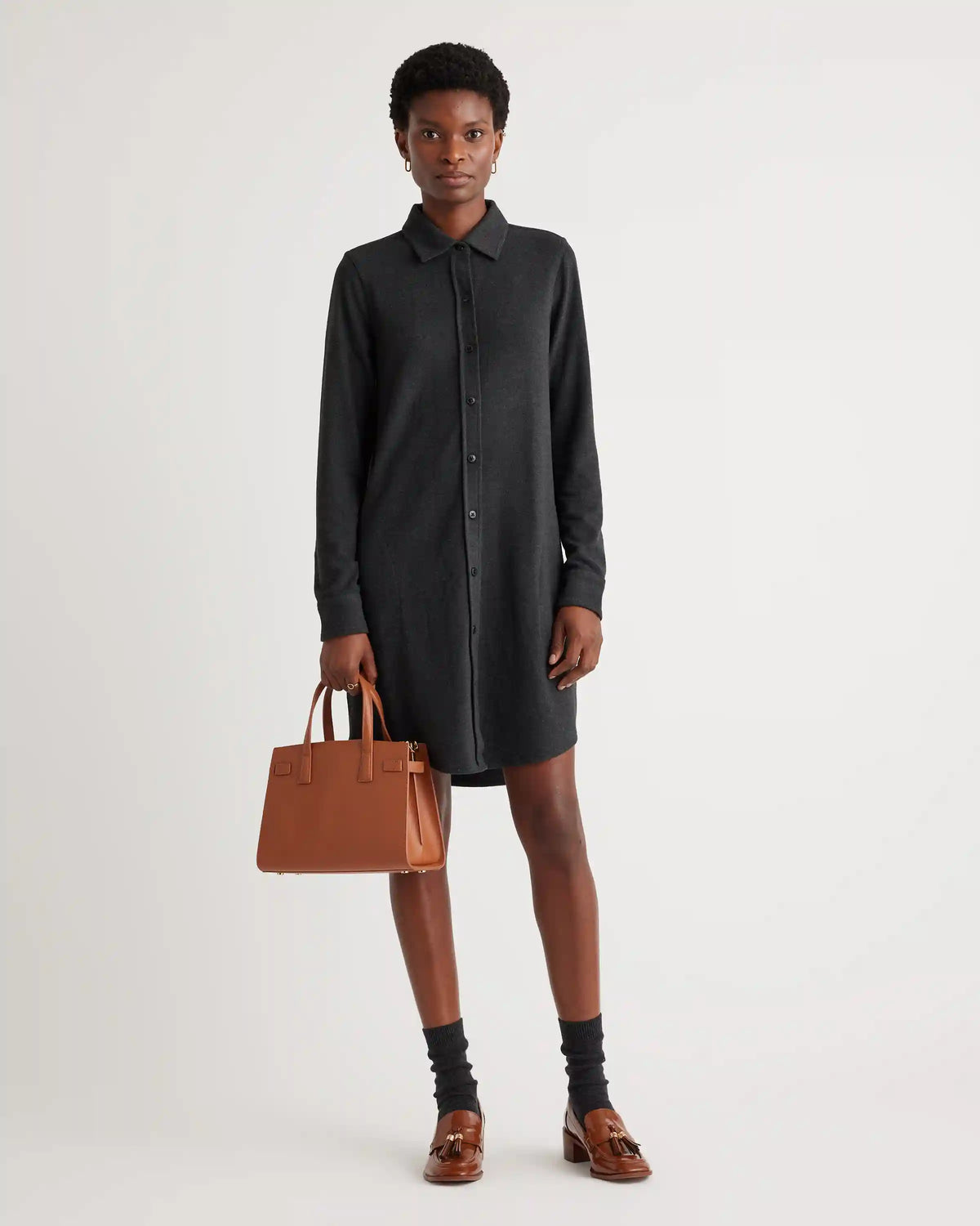 Stretch Sweater Fleece Shirt Dress