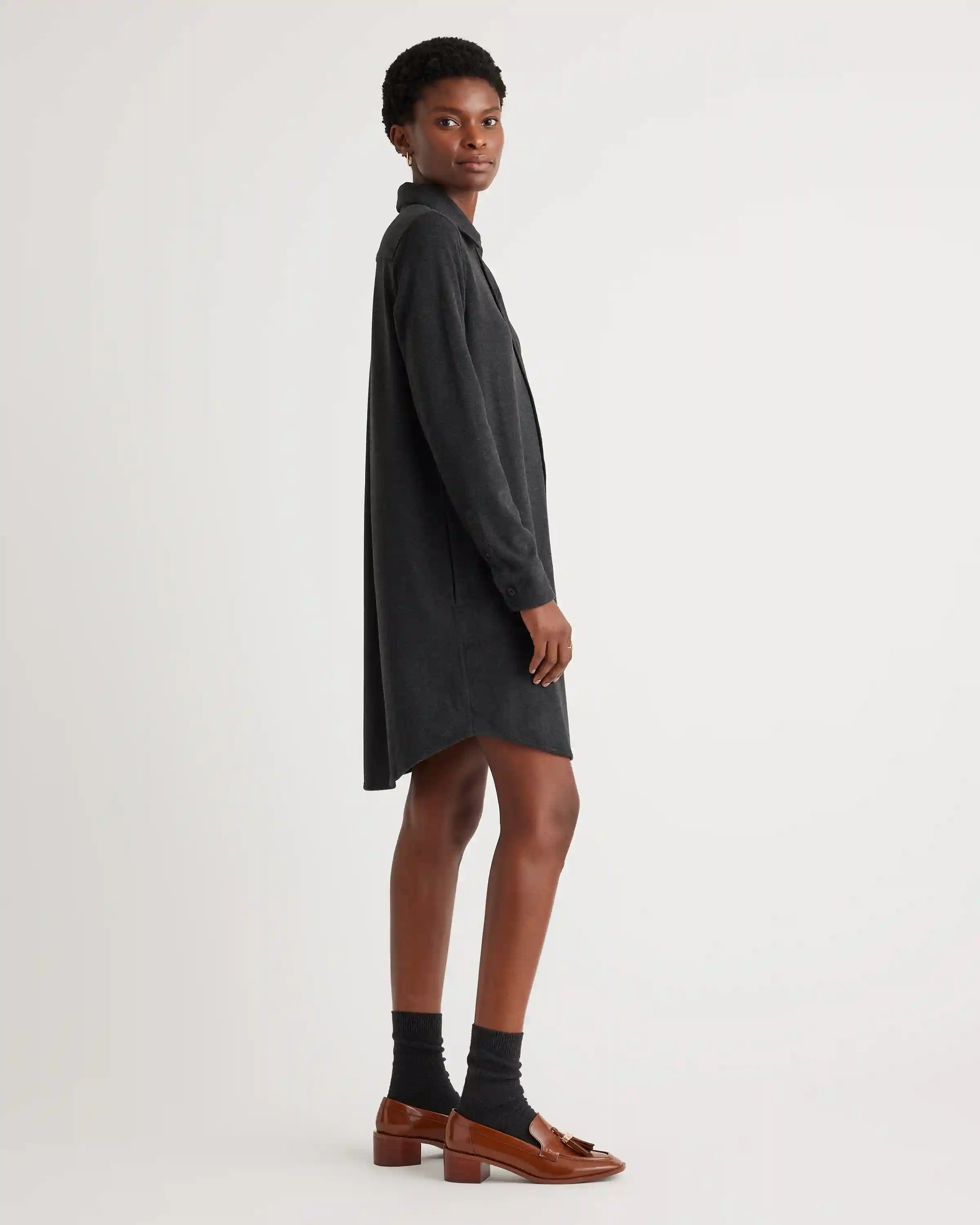 Stretch Sweater Fleece Shirt Dress