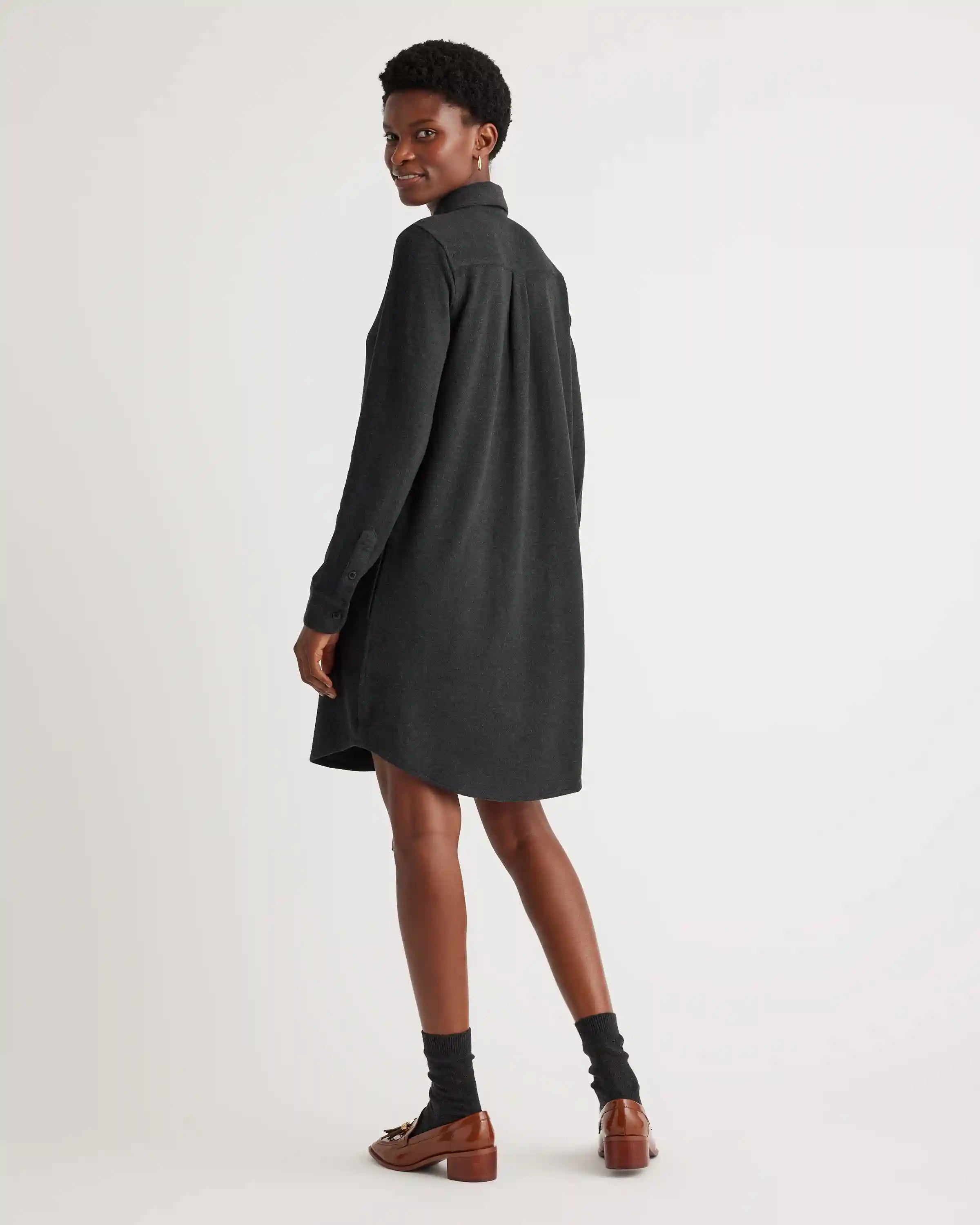 Stretch Sweater Fleece Shirt Dress