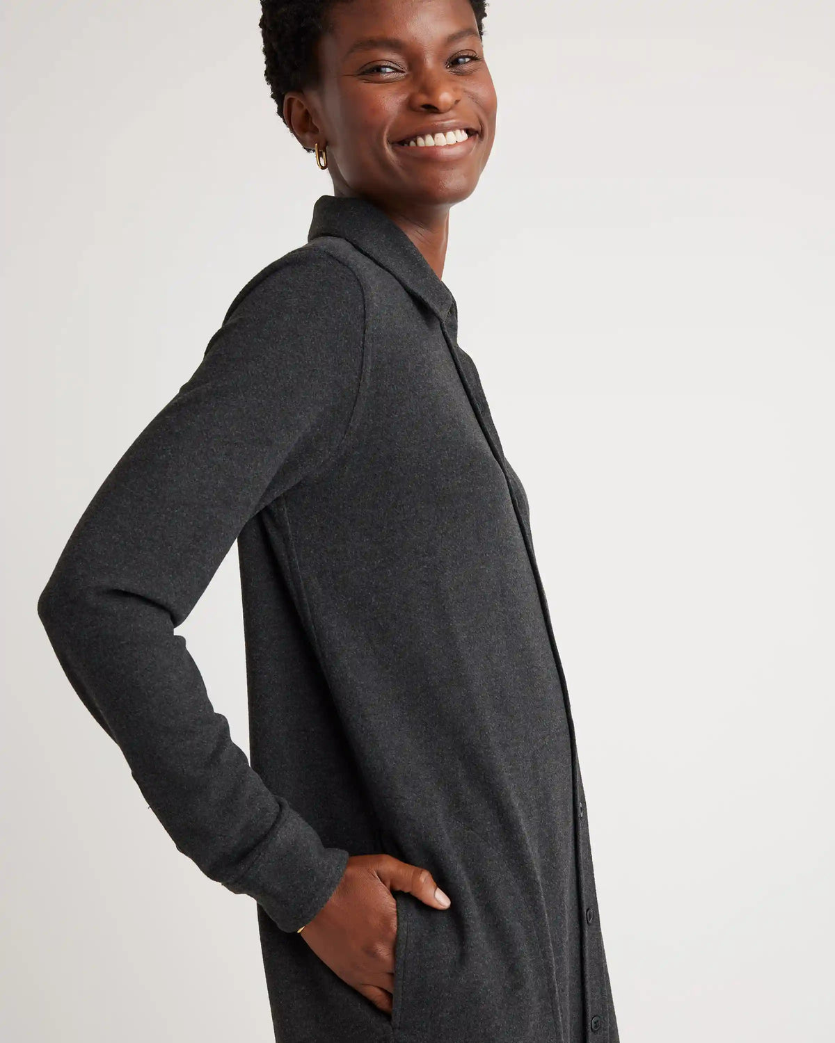 Stretch Sweater Fleece Shirt Dress
