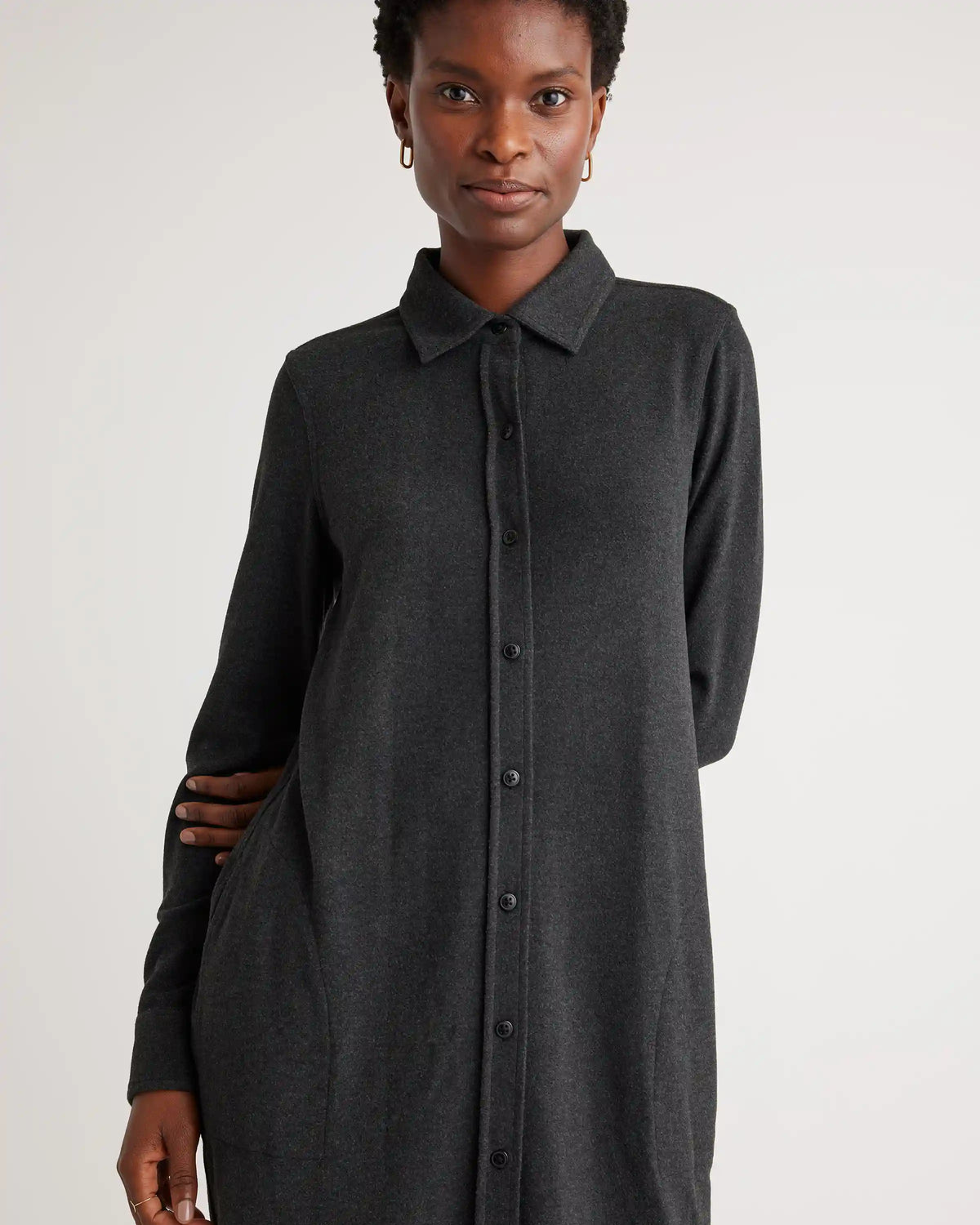Stretch Sweater Fleece Shirt Dress