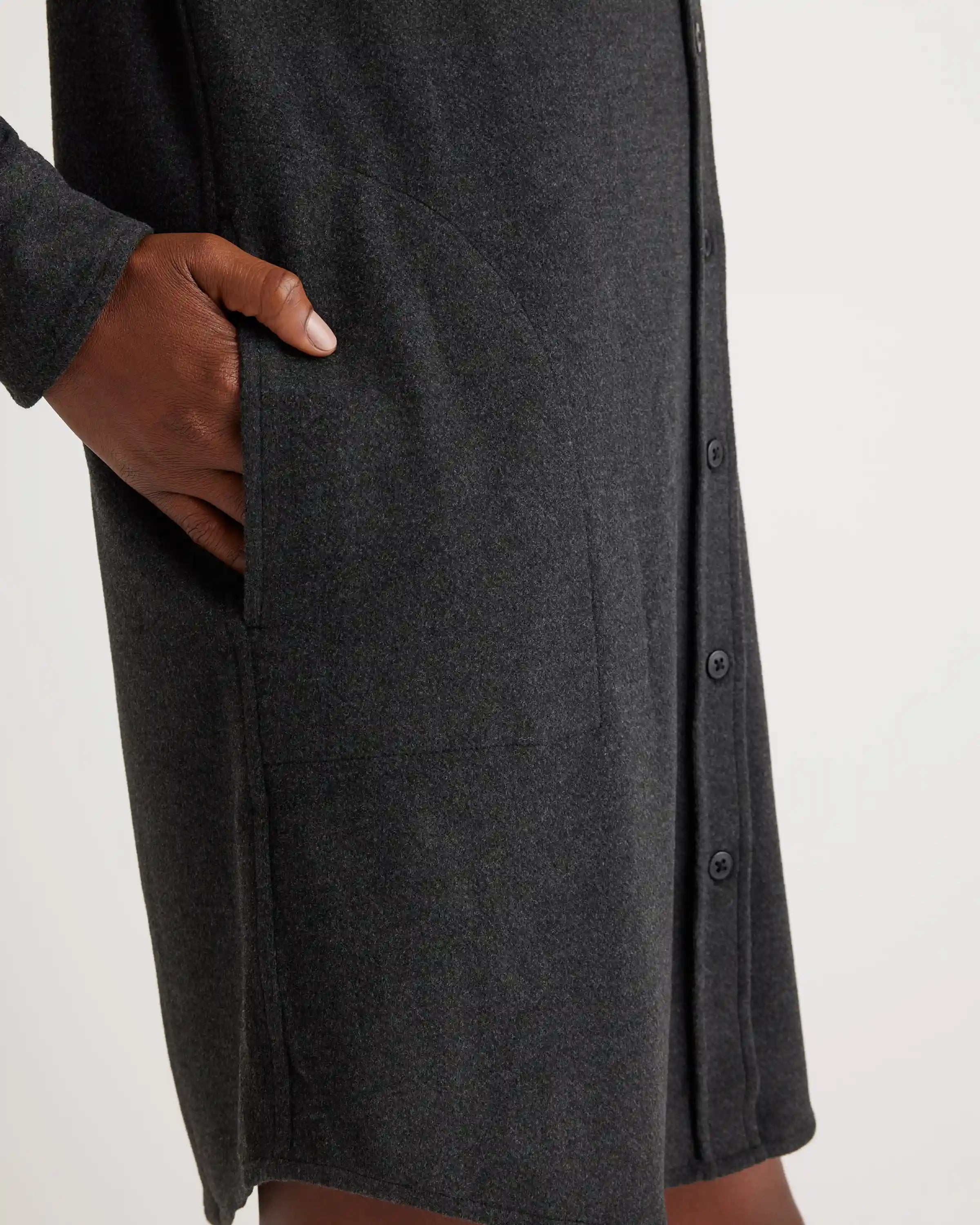 Stretch Sweater Fleece Shirt Dress