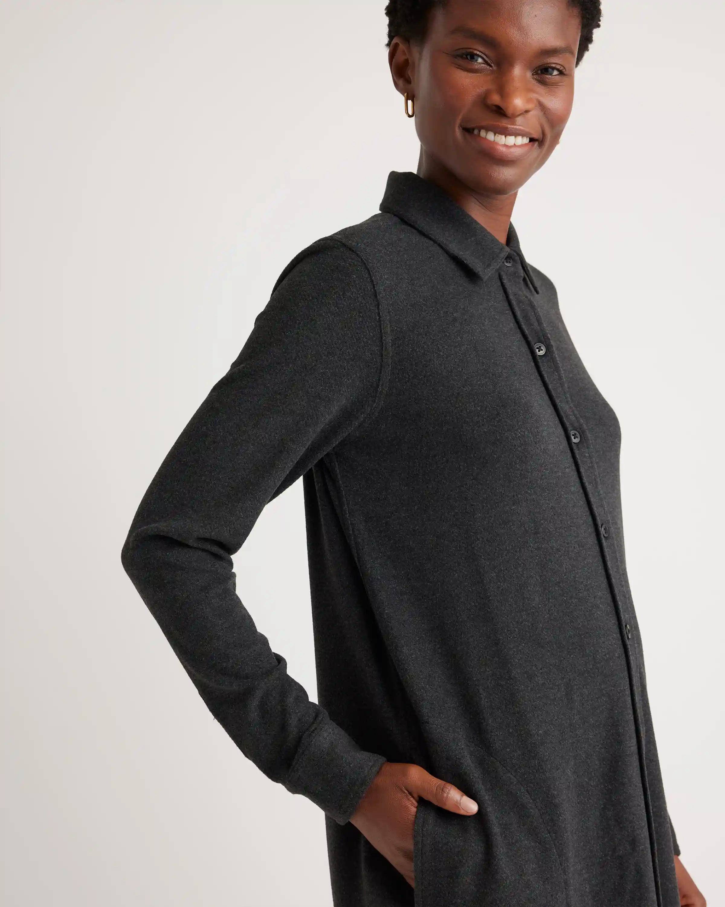 Stretch Sweater Fleece Shirt Dress