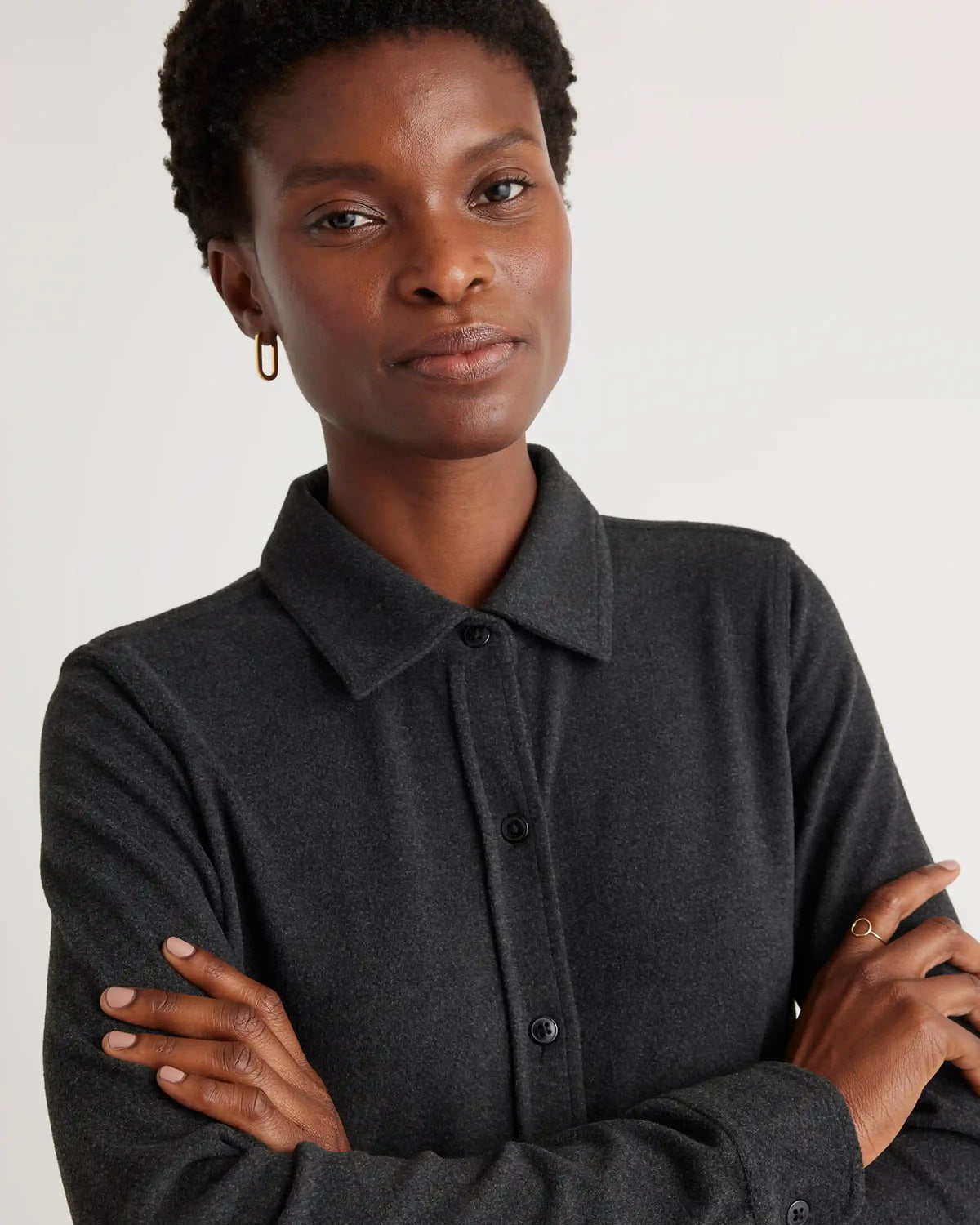 Stretch Sweater Fleece Shirt Dress