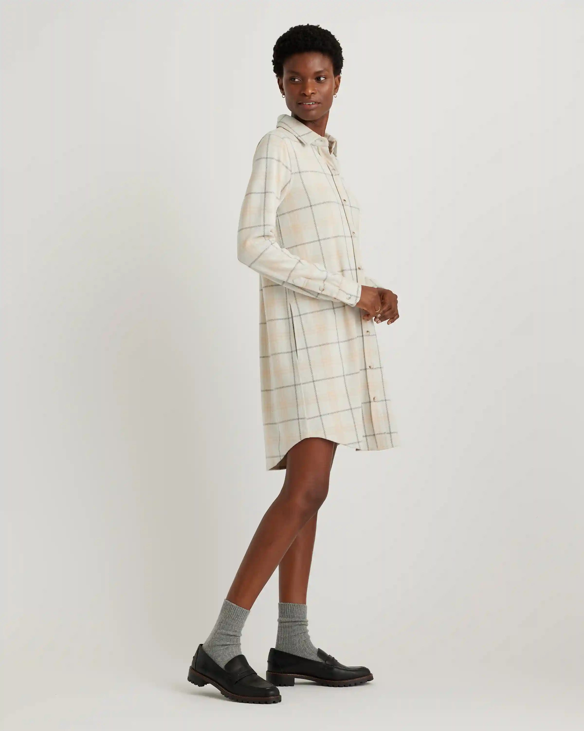Stretch Sweater Fleece Shirt Dress