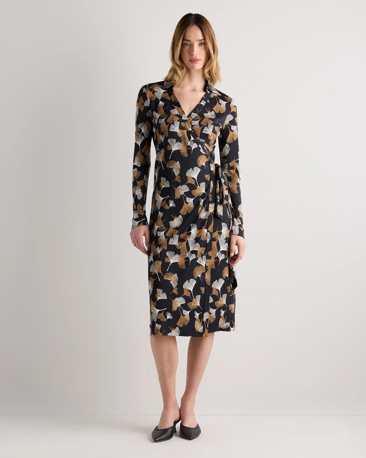 100% Silk Jersey Midi Wrap Dress