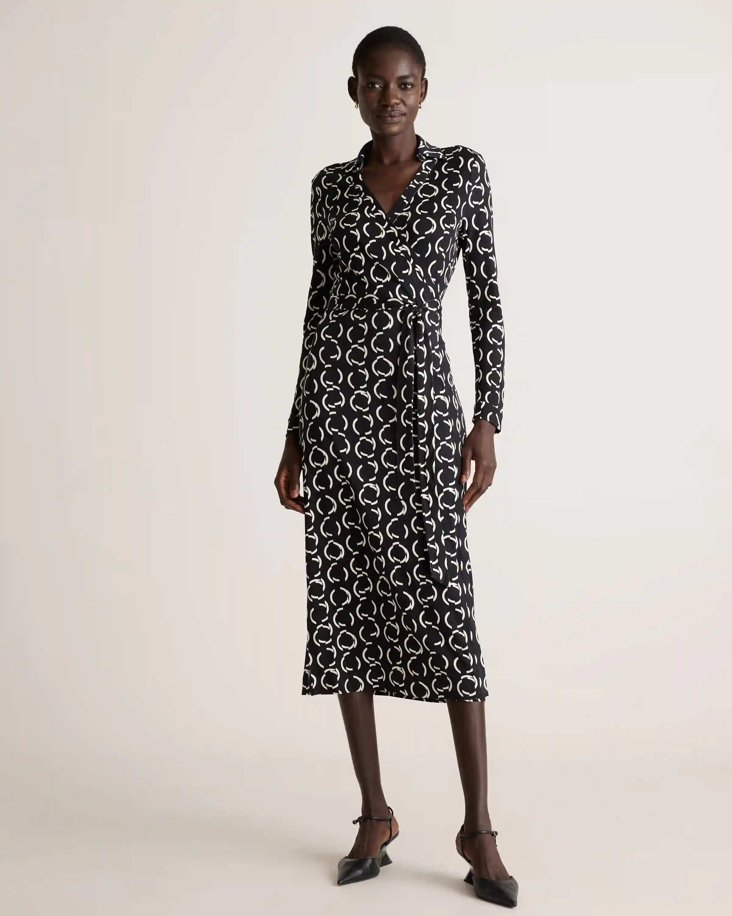 100% Silk Jersey Midi Wrap Dress