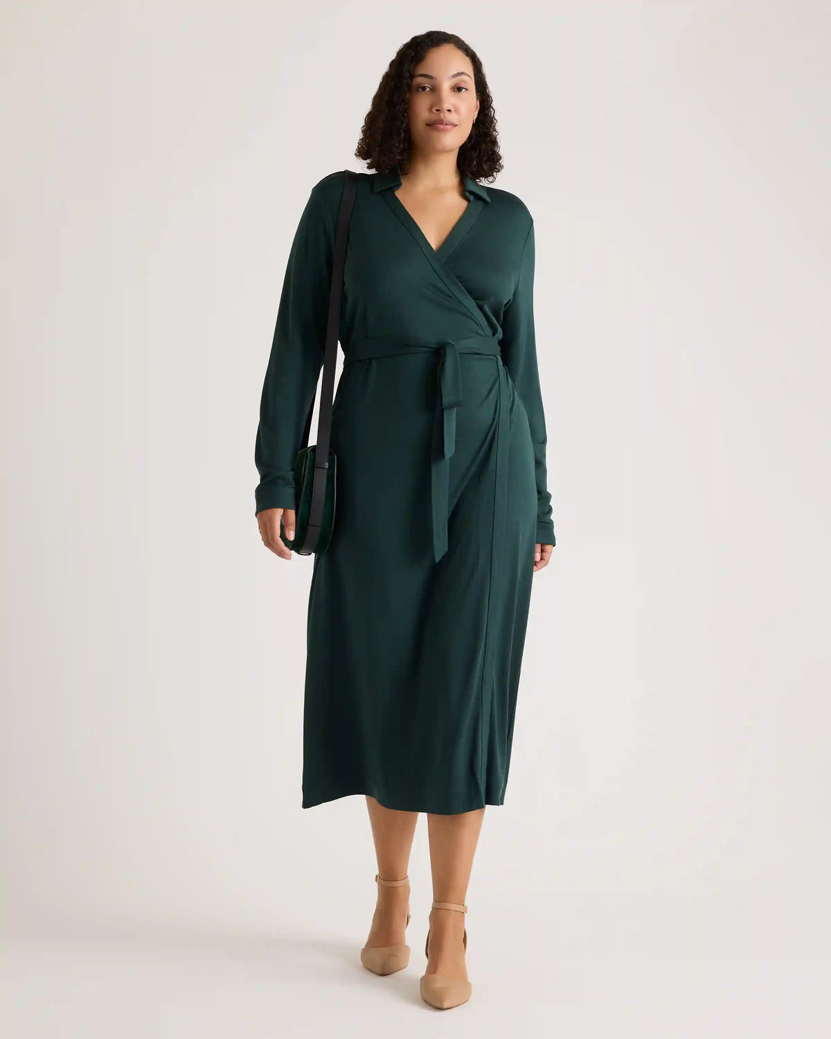 100% Silk Jersey Midi Wrap Dress