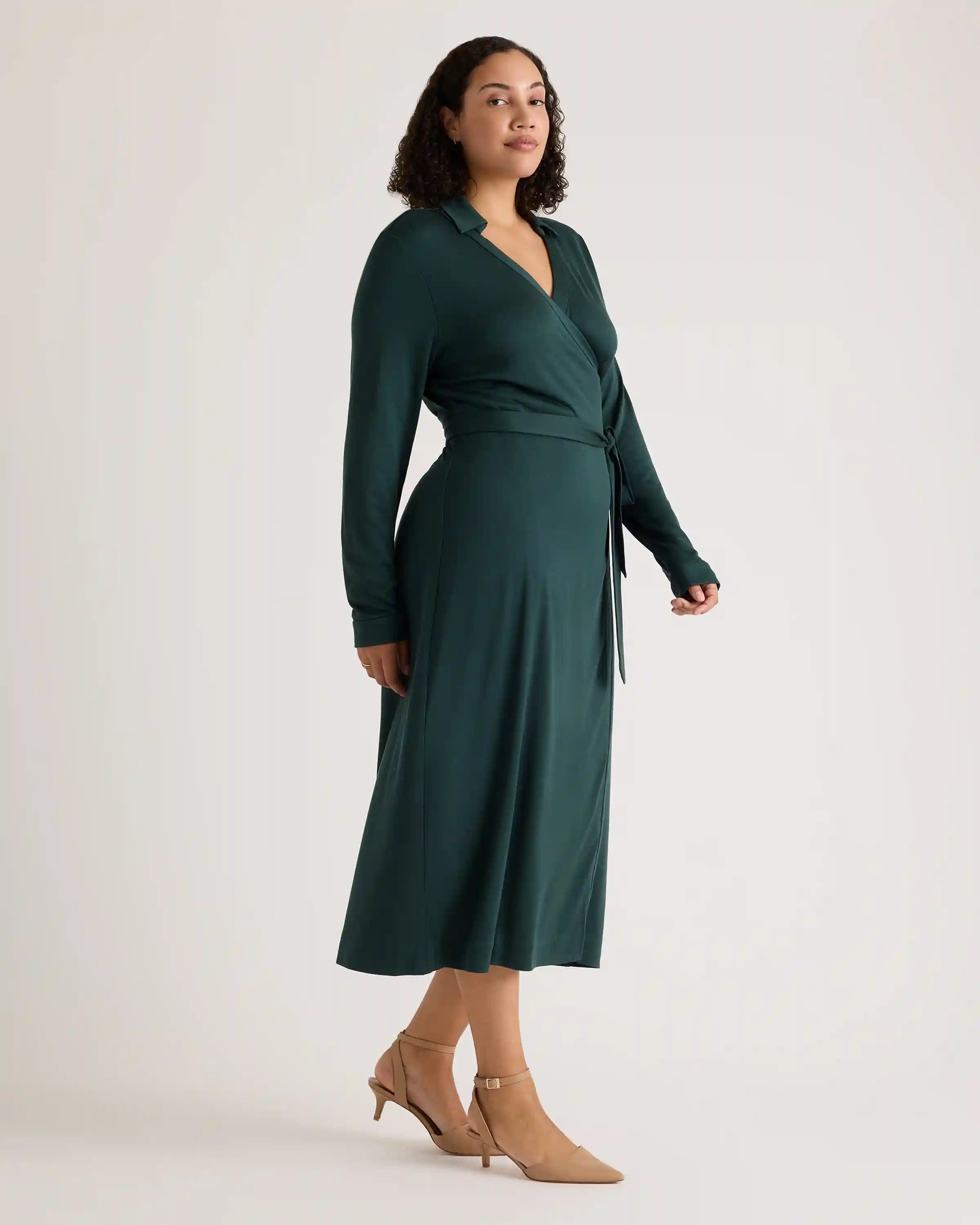 100% Silk Jersey Midi Wrap Dress