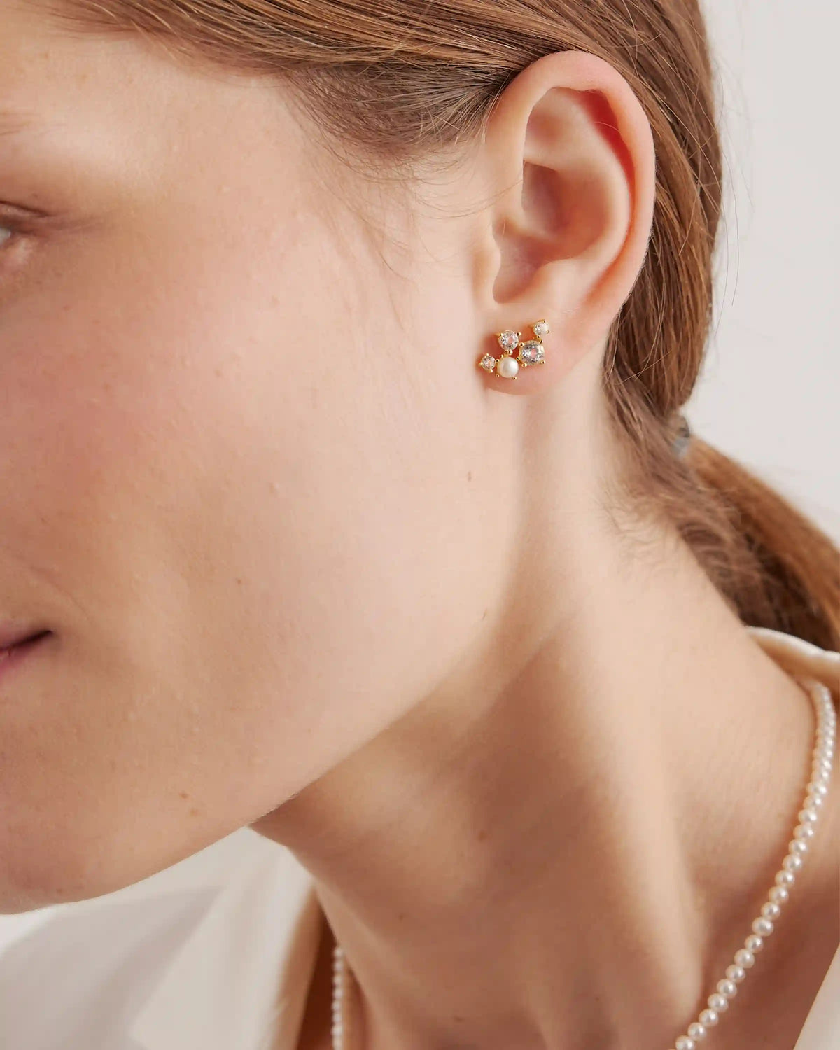 Mini Topaz Pearl Sparkle Climber Earrings
