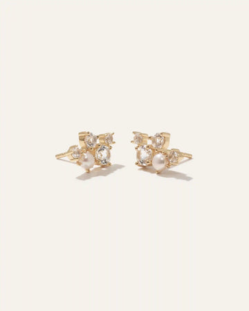 Mini Topaz Pearl Sparkle Climber Earrings