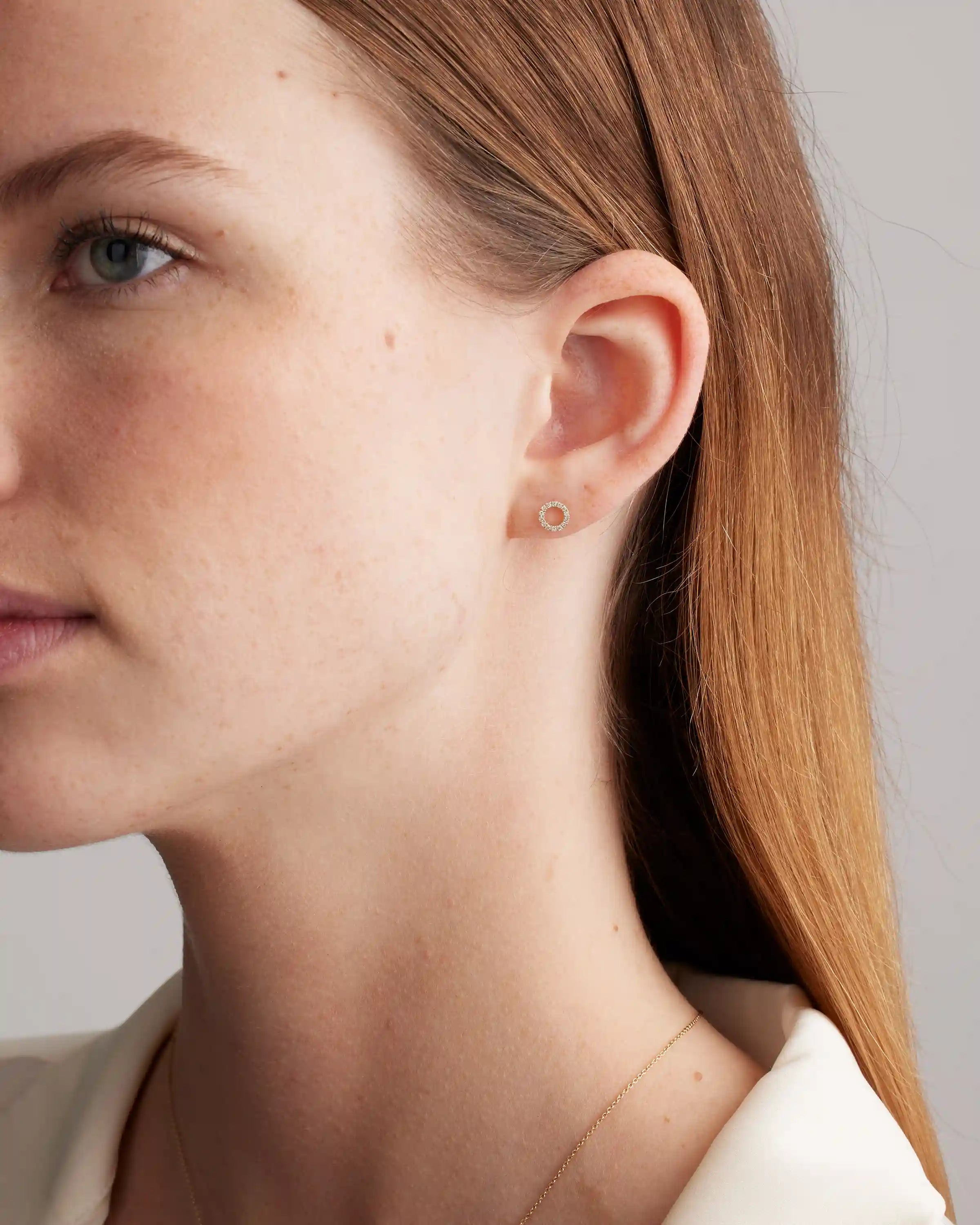14K Diamond Pave Circle Studs