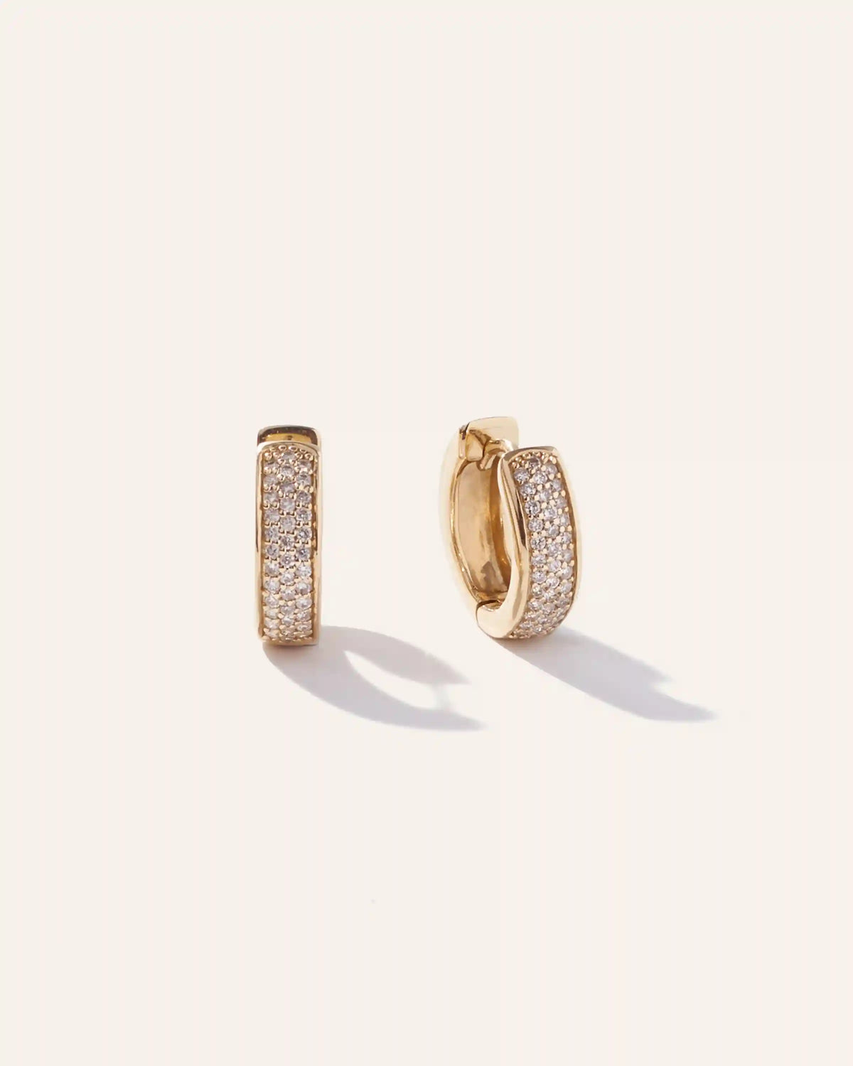 14K Gold Diamond Pave Multirow Huggie Hoops