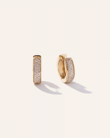 14K Gold Diamond Pave Multirow Huggie Hoops