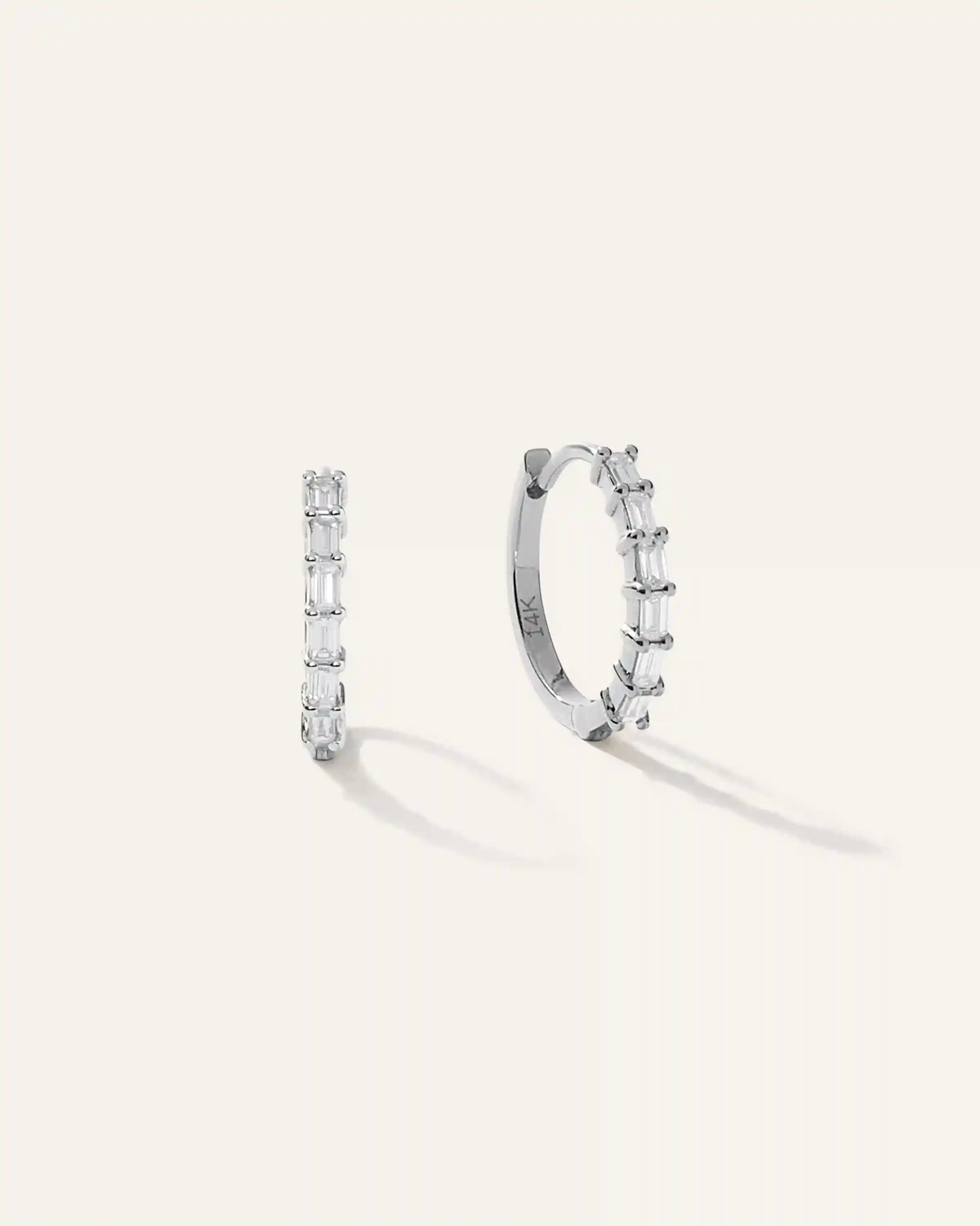 14K Gold Diamond Baguette Huggies