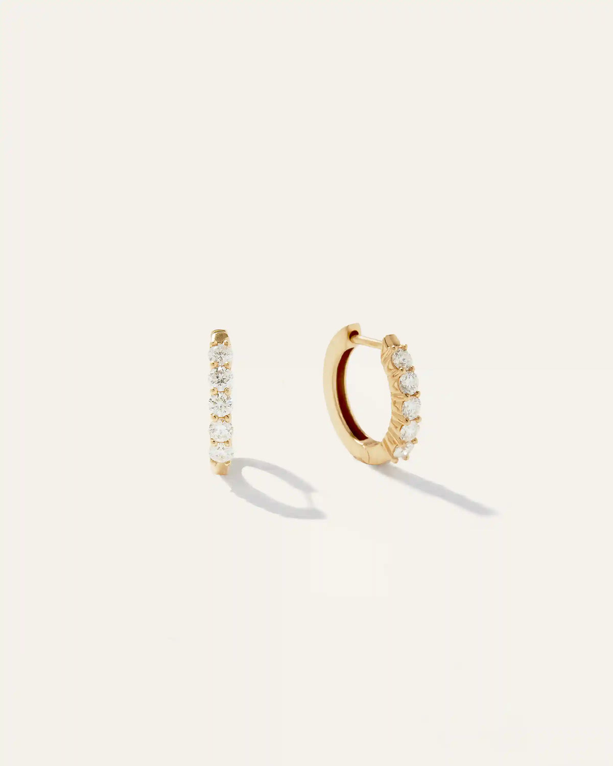 14K Gold Diamond Classic Huggie Hoops