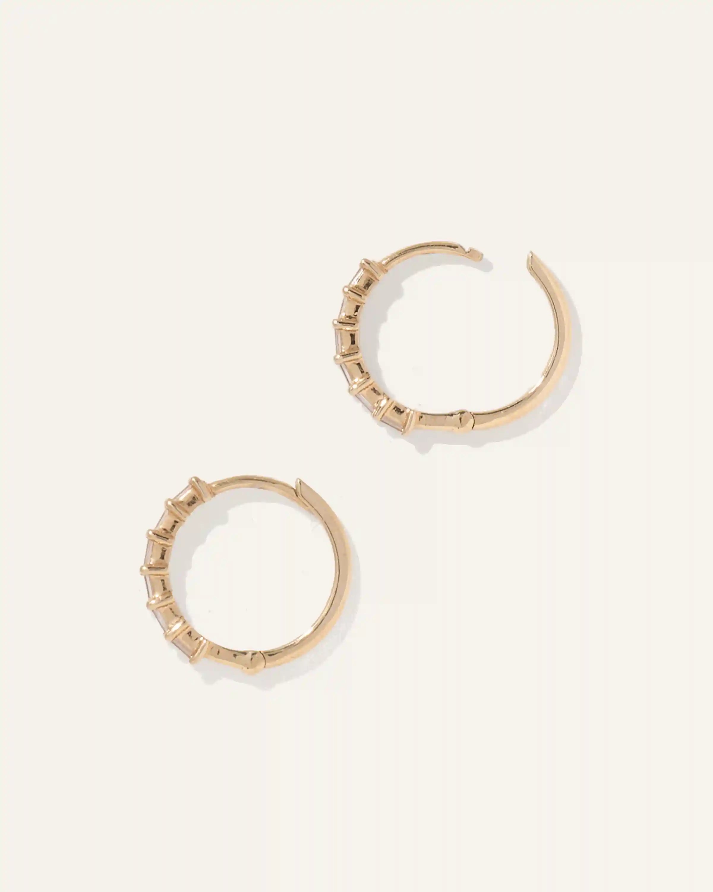 14K Gold Diamond Baguette Huggies