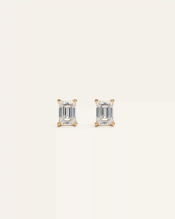 14k Gold Lab Grown Diamond Emerald Solitaire Studs - 1ctw