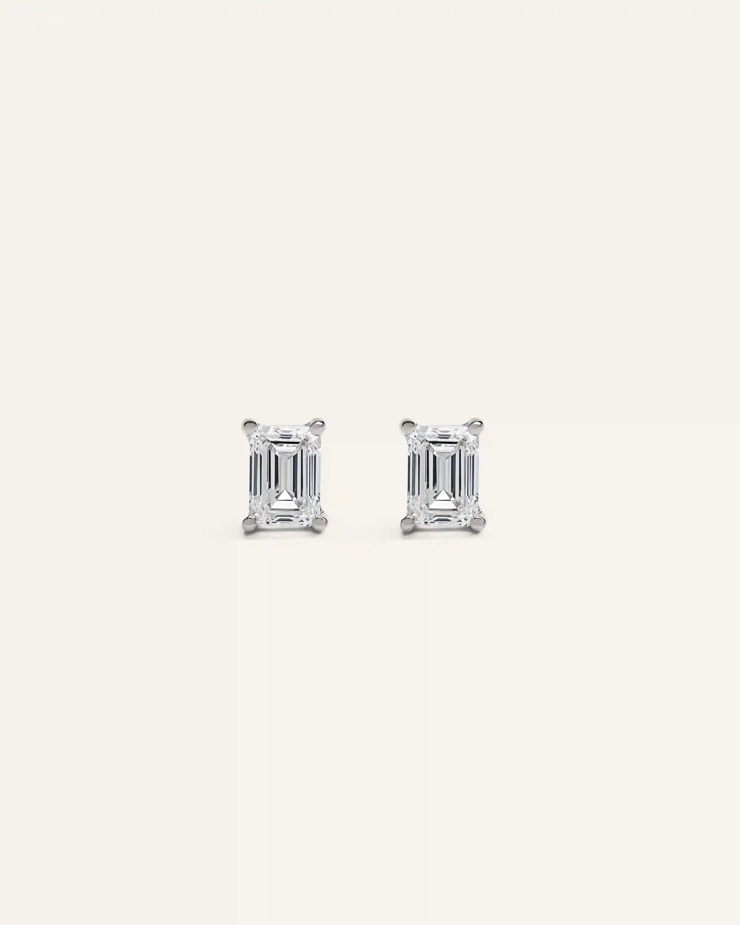 14k Gold Lab Grown Diamond Emerald Solitaire Studs - 1ctw